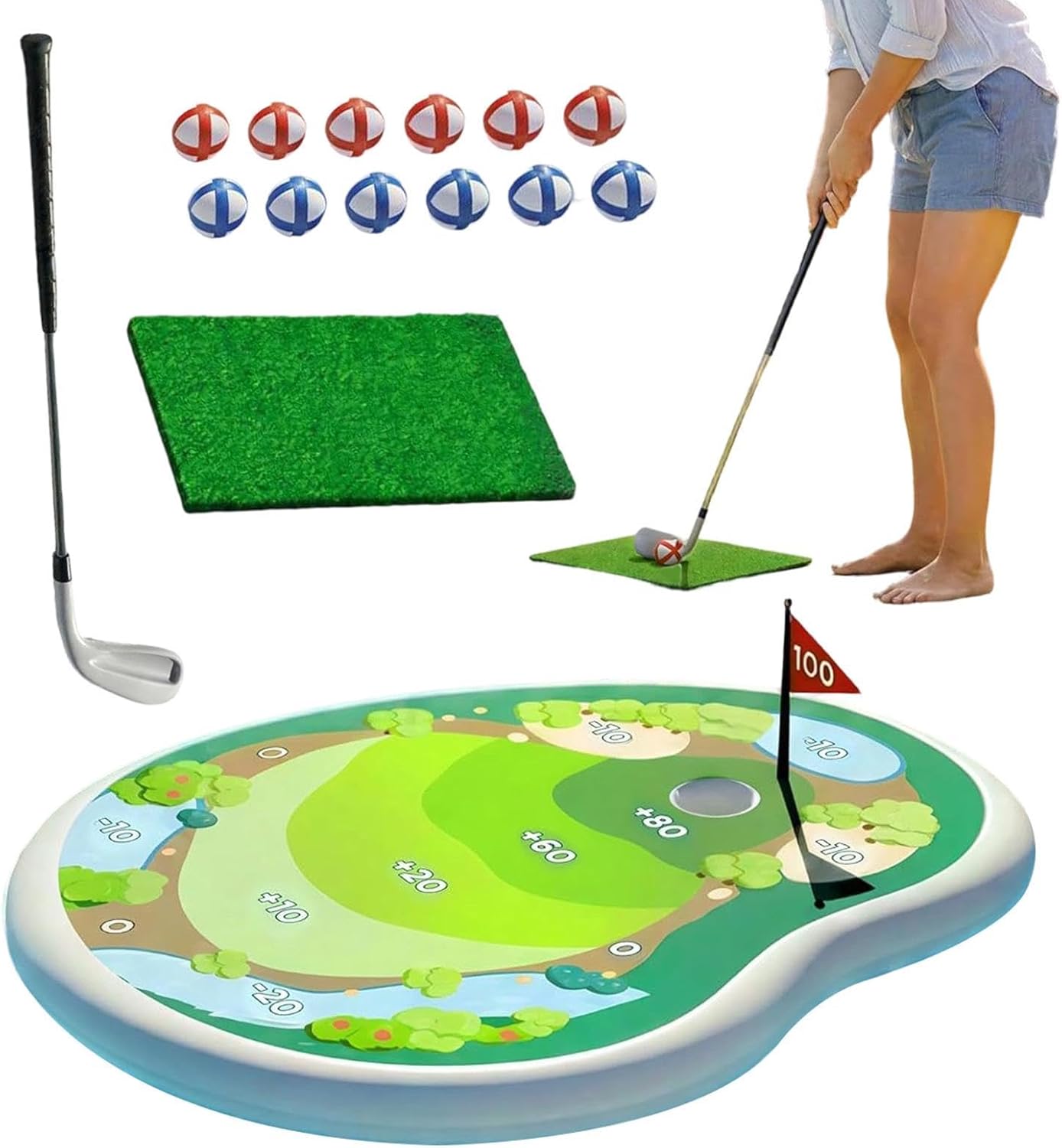 Funs Water Toy, Floating Golf Mat, Inflatable Pool Practice Board with Grip Surfaces, Soft PVC Training Tool, Colorful Floating Game Set, Outdoor Beach Lake Play for Family Gathering