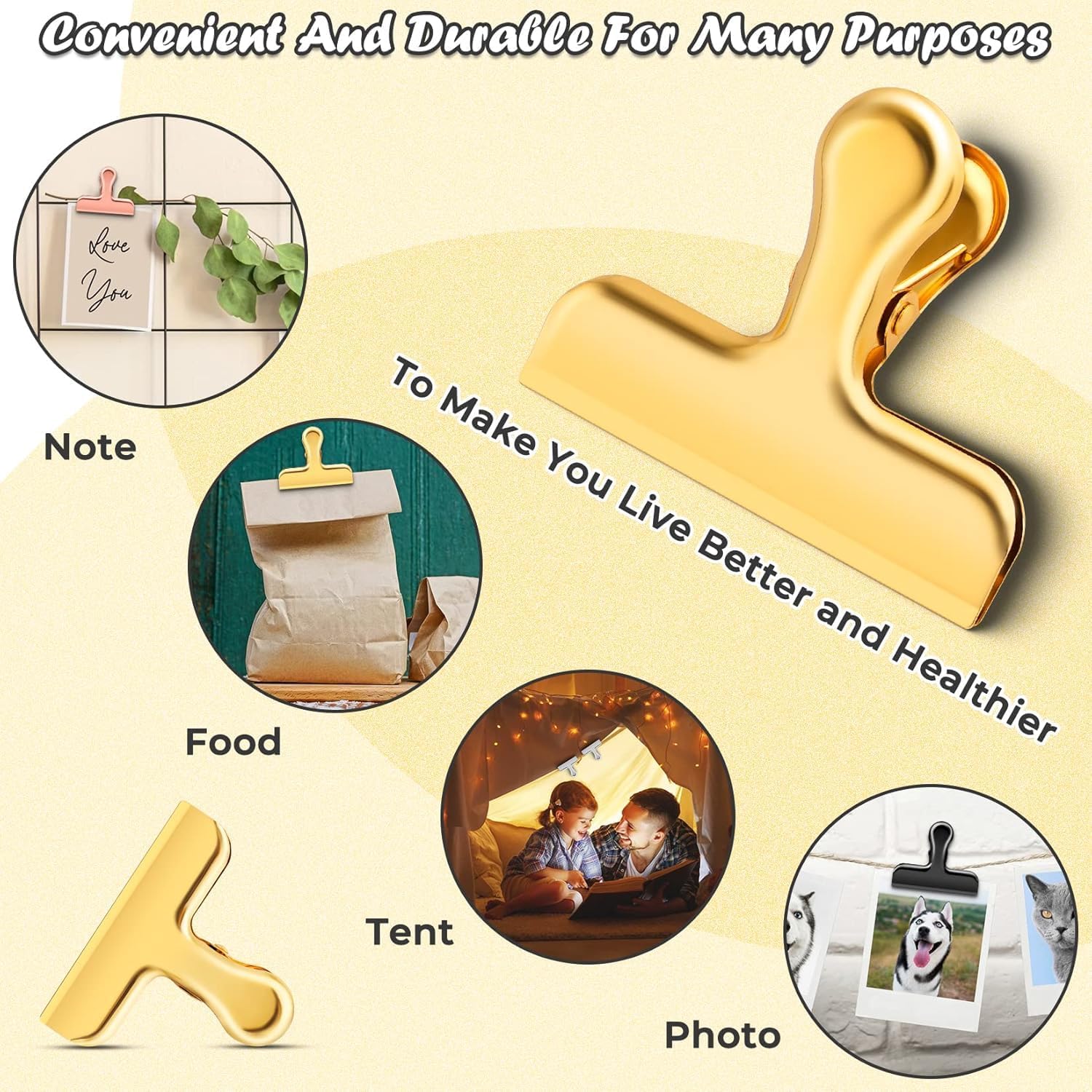 ANZNKU 6 Pack Gold Chip Clips Bag Clips for Food Snack Kitchen Storage