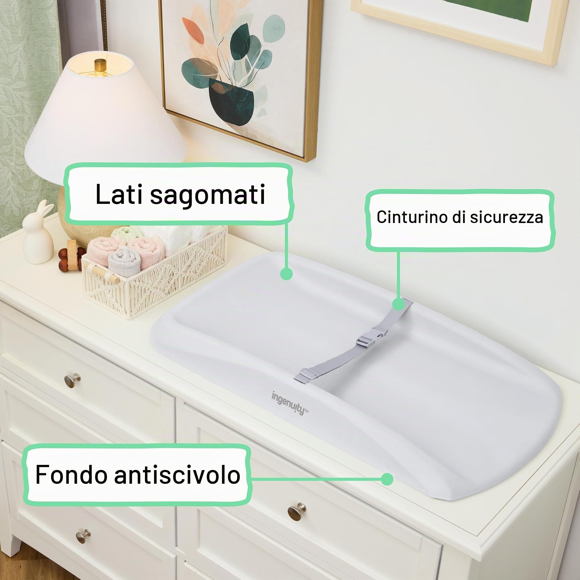 Ingenuity Comfy Clean - Cuscino cambio impermeabile in schiuma EVA, facile da pulire con cinturino di sicurezza e base antiscivolo, adatto a tavoli standard 78,7x43,2 cm, per neonati e bambini in su