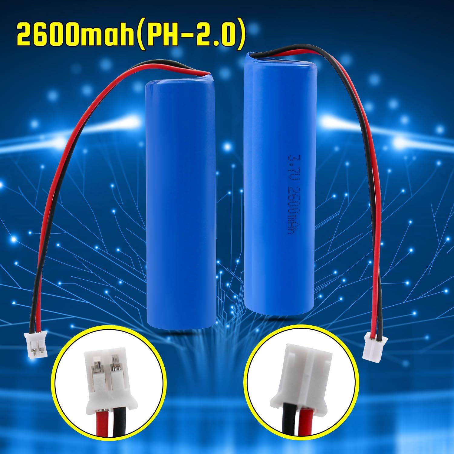 Batería Recargable de Iones de Litio de 3,7 V y 2600 mAh para Productos electrónicos de Bricolaje, Juguetes, iluminación y Equipos Bluetooth. con Conector PH2.0 de 2 Pines.