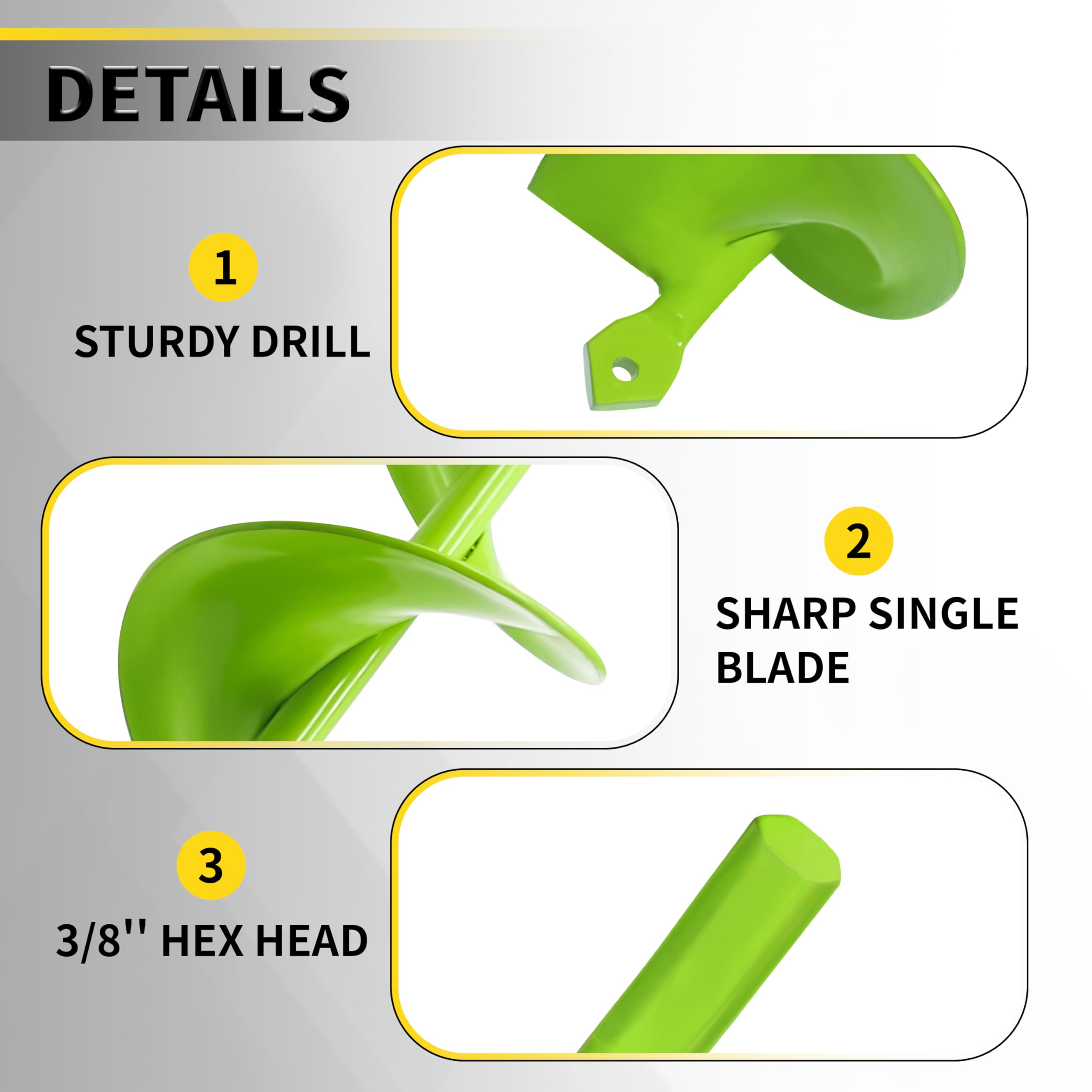 8X60cm Auger Drill Bit for Planting, Heavy Duty Garden Tools, Spiral Auger Drill Bit for Planting Bulbs Flowers, Trees - Image 3