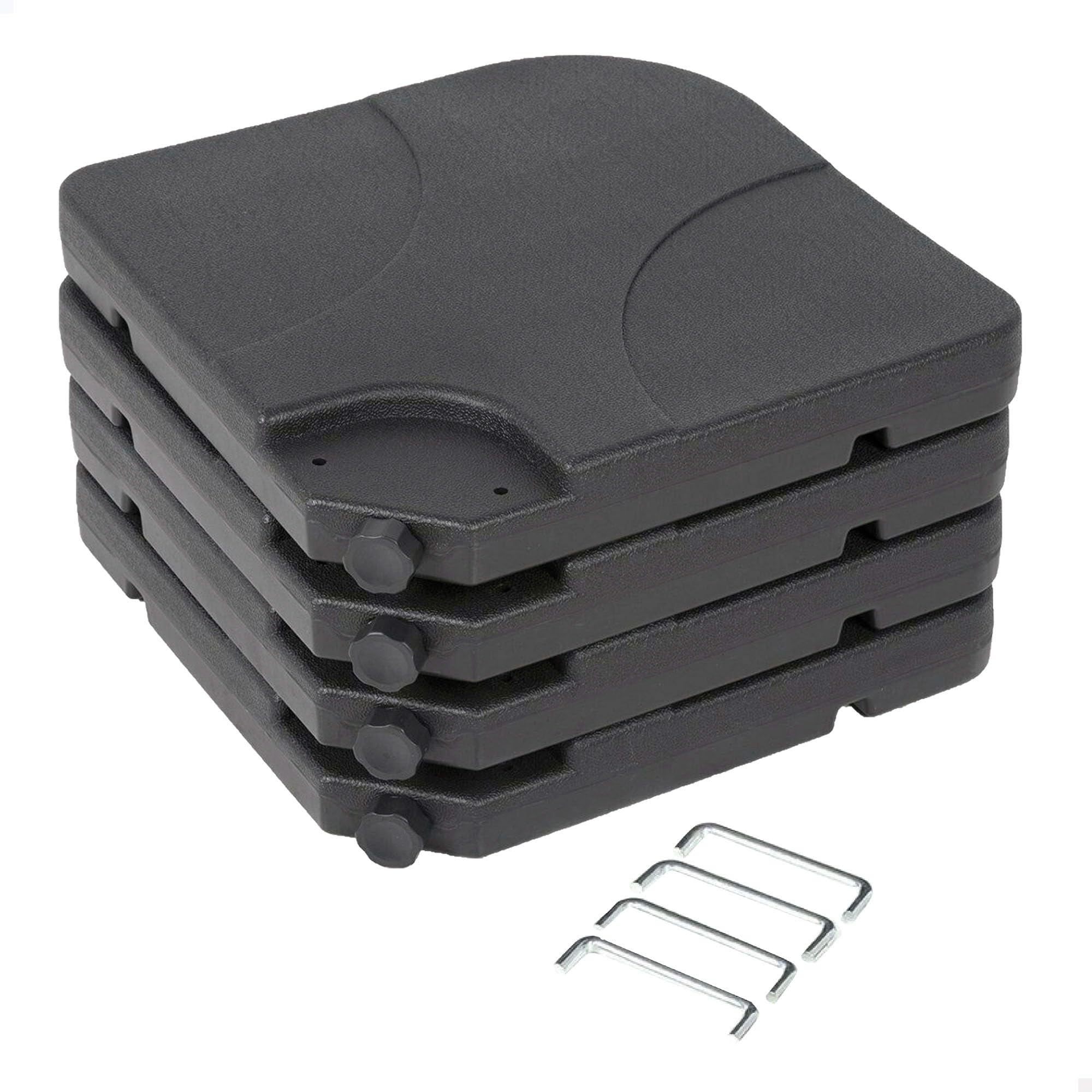 AKTIVE Base per ombrellone riempibile, 4 pezzi in HDPE nero 50x50x7,5 cm, fino a 80 kg con sabbia o 60 l di acqua, con maniglie e sistema di fissaggio (62196)