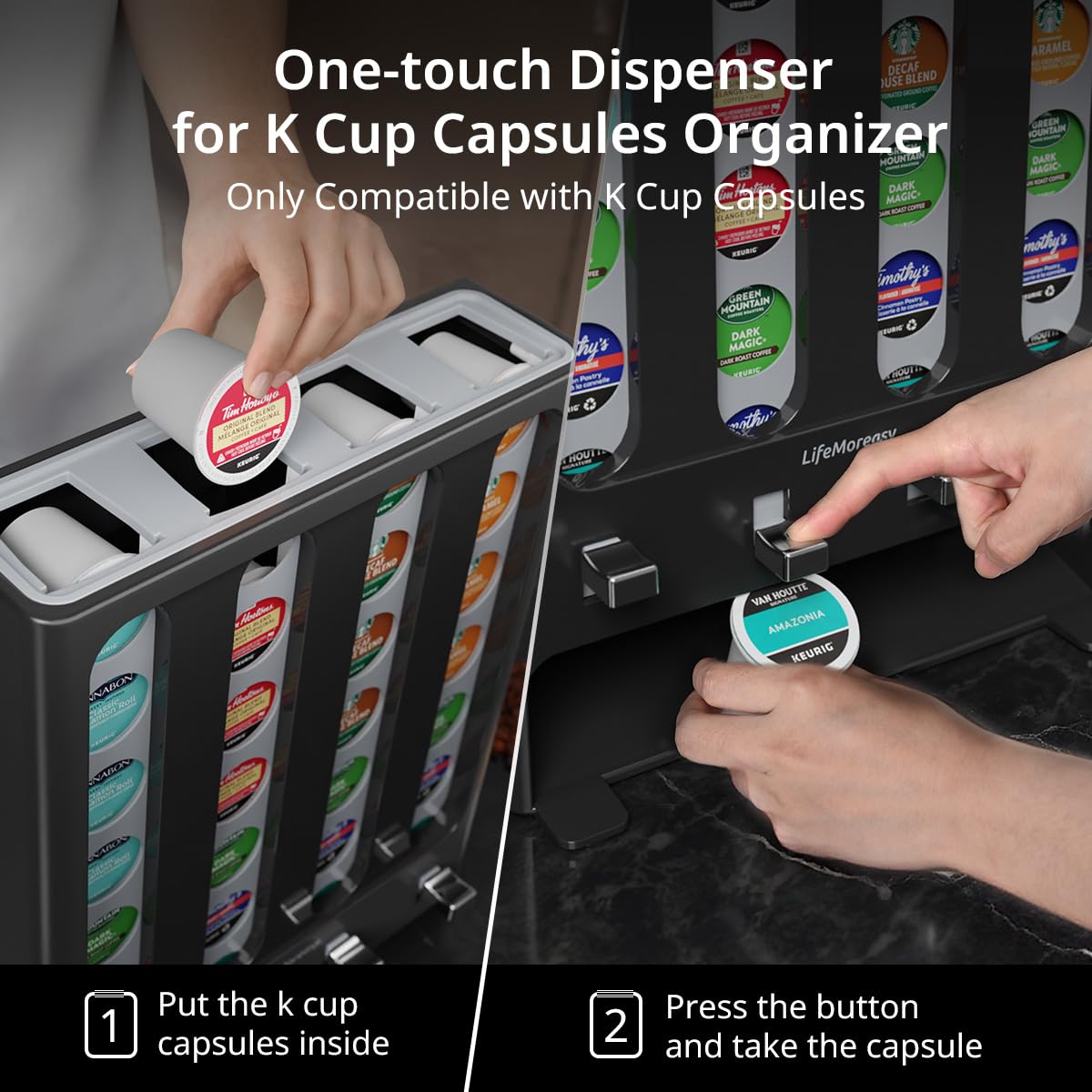 LifeMoreasy Soporte de almacenamiento creativo para cápsulas de café K, dispensador de cápsulas K, organizador de tazas K para 28 cápsulas