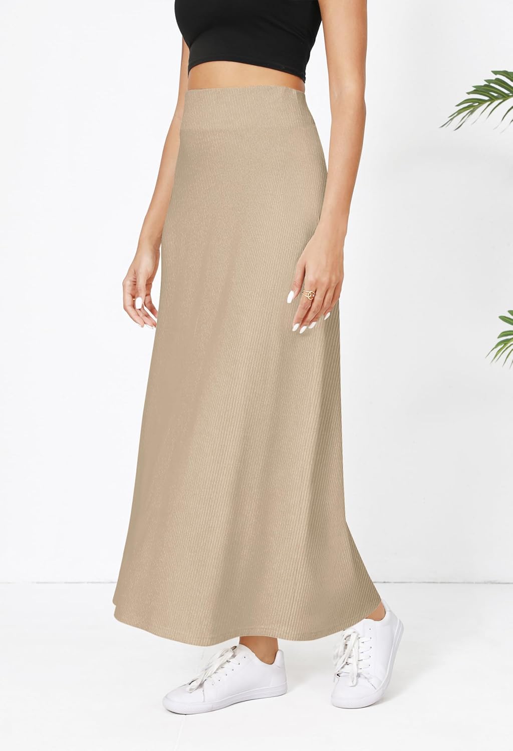 Urban CoCo Elastic Waist A-Line Long Maxi Skirt Below Knee for Women Fall Winter - Image 4