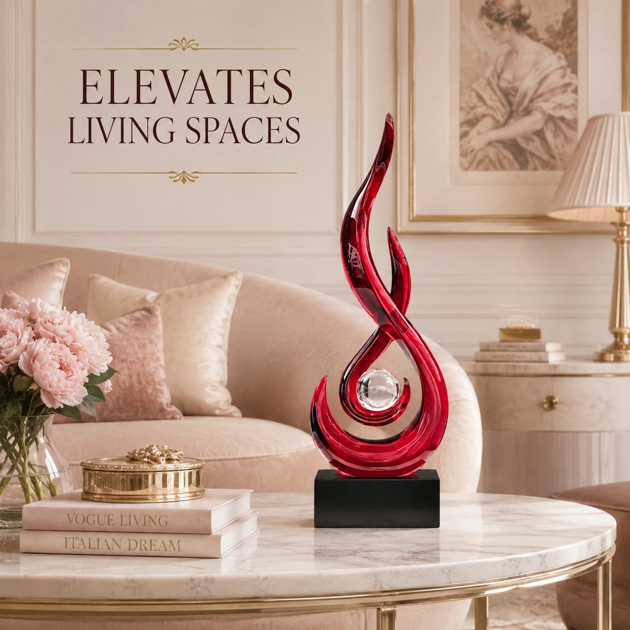 AWNR Abstrakte Art-Deco-Dekor-Statuen für Zuhause, Regale, Tisch, Wohnzimmer, Esszimmer, moderne Skulptur, Dekorationen von Häusern zum Verkauf (transparentes Rot)