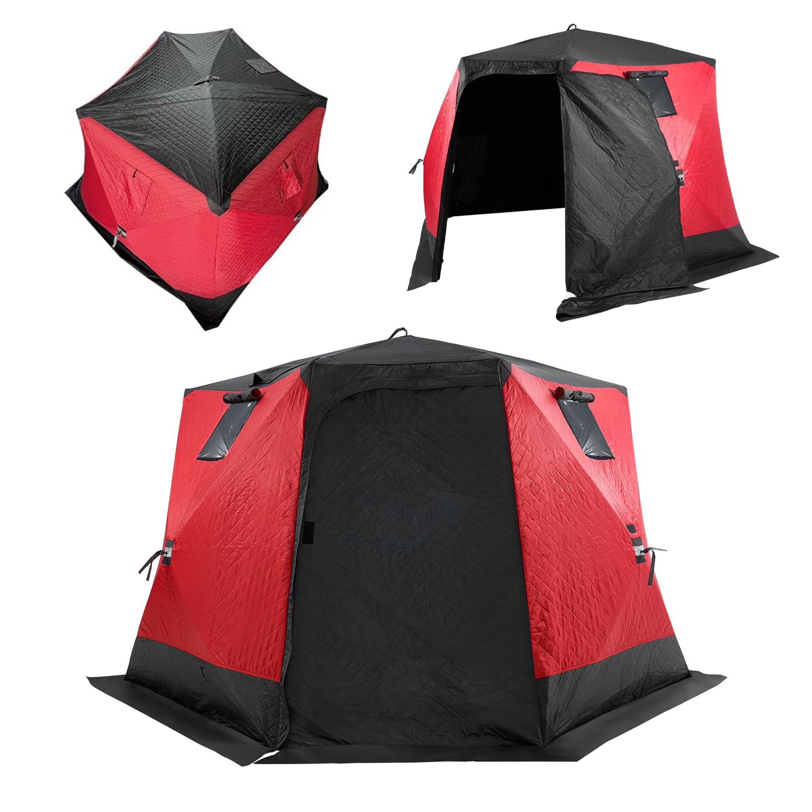 VEVOR Portable Ice Shelter, 6-8 Person Insulated Pop-Up Ice Fishing Tent, 50 Square Feet Fishable Area, Thermal Ice Shanty for Winter Fishing, Ice Cube with Anchors, Ropes, Carrying Bag