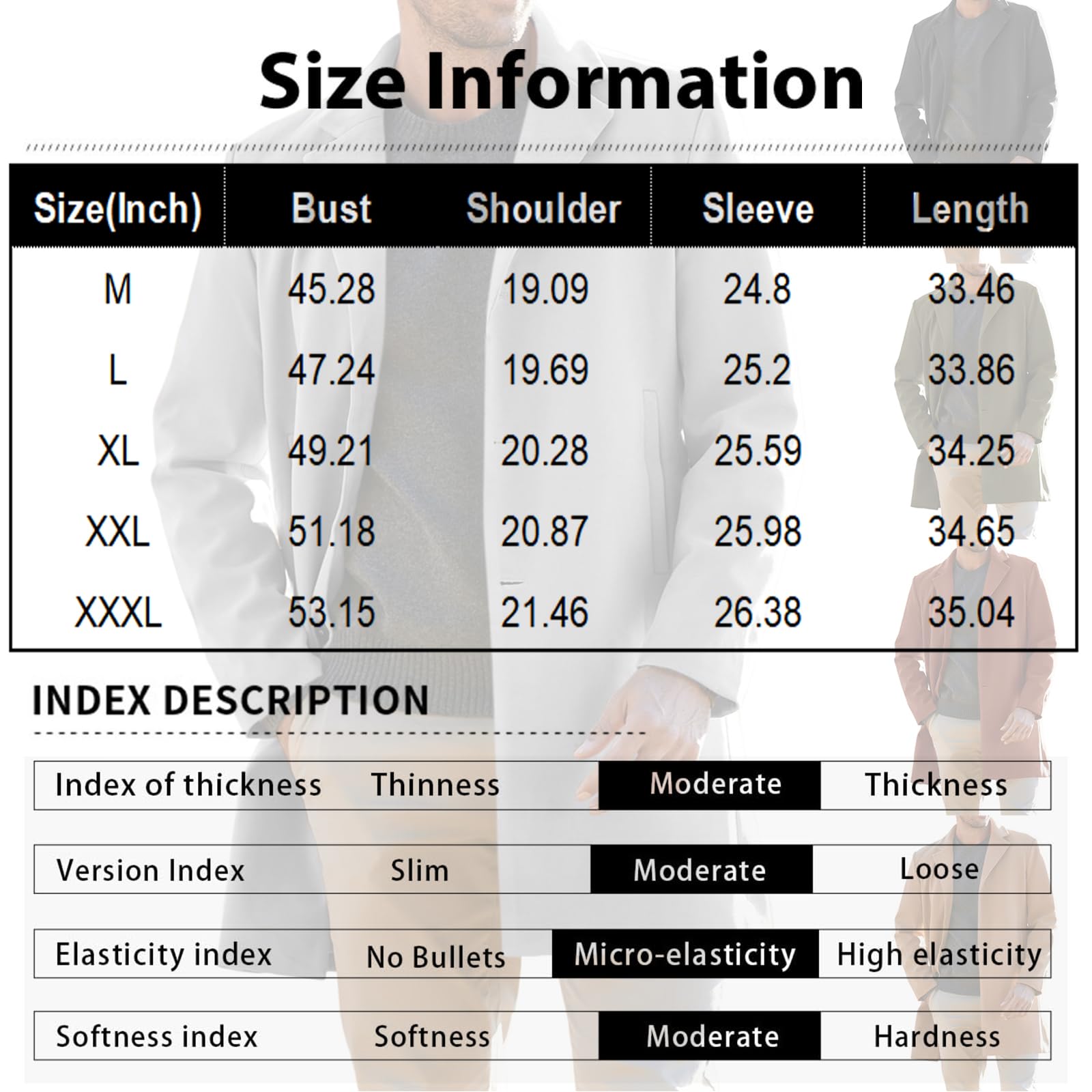 SOOUICKER Mantel Herren Winter Elegant Wintermantel Wolle Trenchcoat Kurz Wollmantel Slim Fit Kurzmantel Übergang Übergangsjacke Business Modern Peacoat Jacke