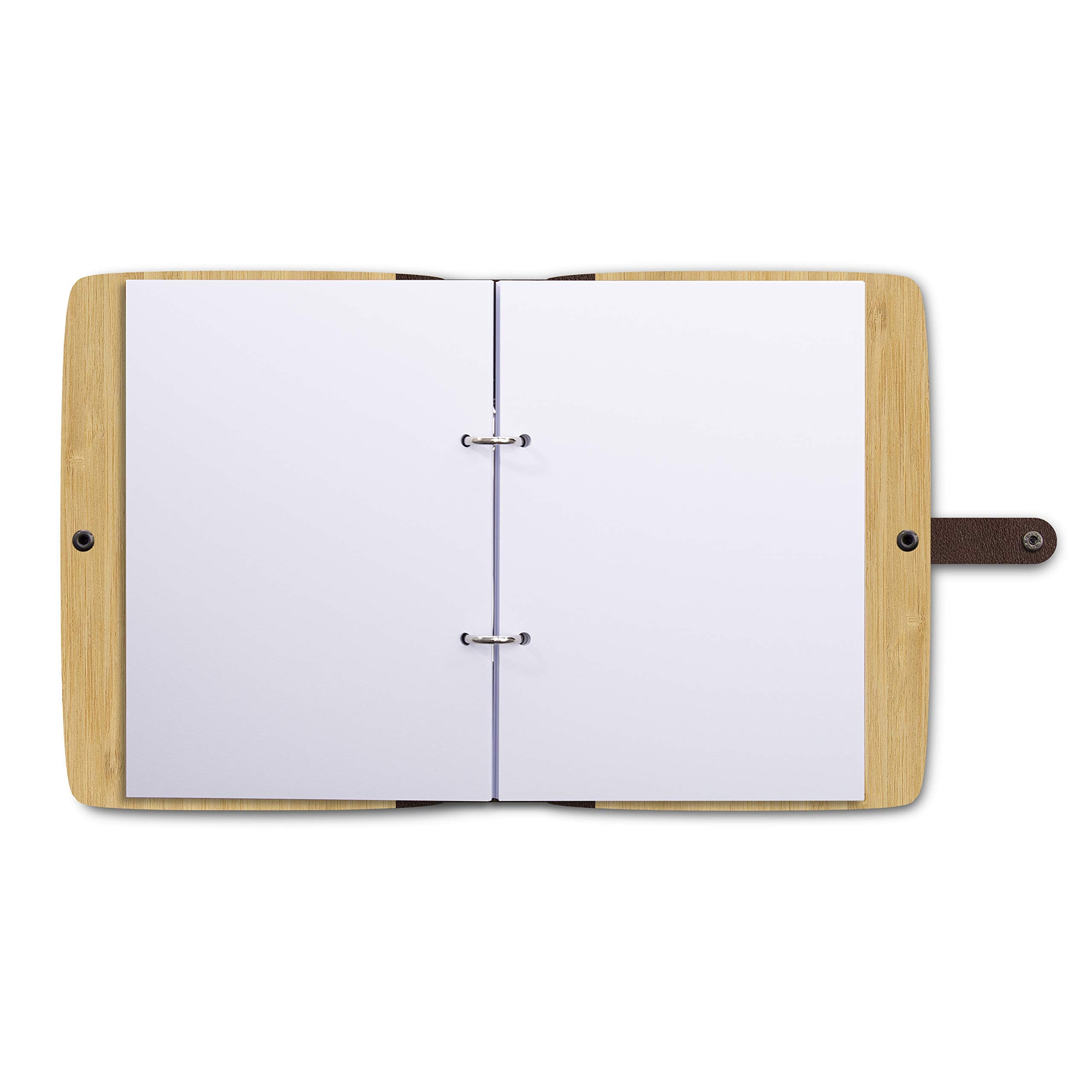 Kartenmachen.de Notizbuch Tagebuch individuell mit UV-Druck Bambus Cover mit Echtleder Rücken 72 Blätter | 144 Seiten DIN A5 hoch 158 x 222 mm - Moderne Weltkarte Reisetagebuch