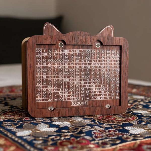 Retro Wooden Money Box with Reusable Marker Pen with Saving Target and Numbers to Mark Helps Children Learn to Save Money - 4