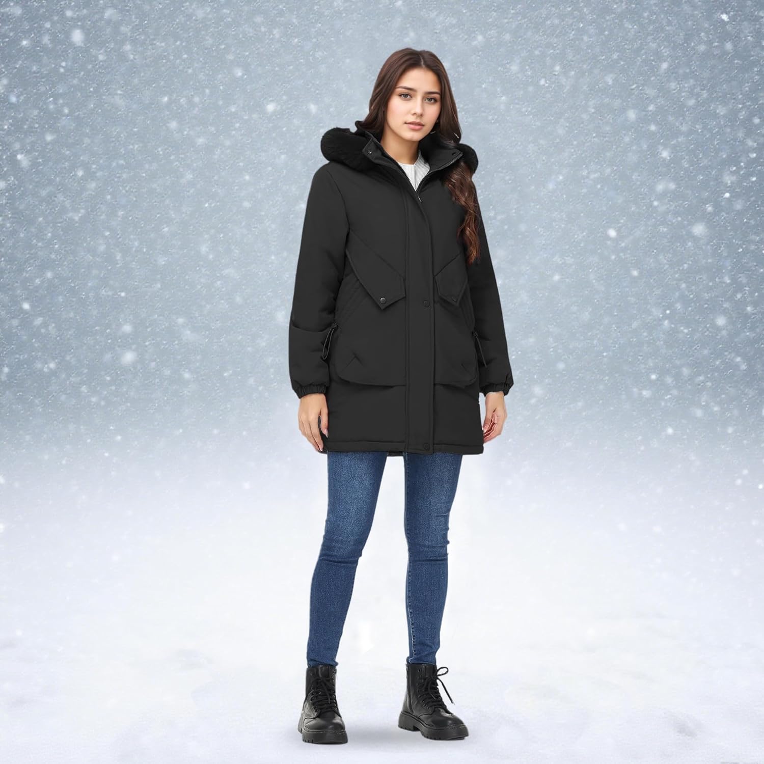 Women's Winter Puffer Jacket Warm Thicken Parka for Women Waterproof Coat with Removable Faux Fur Hood - Image 2