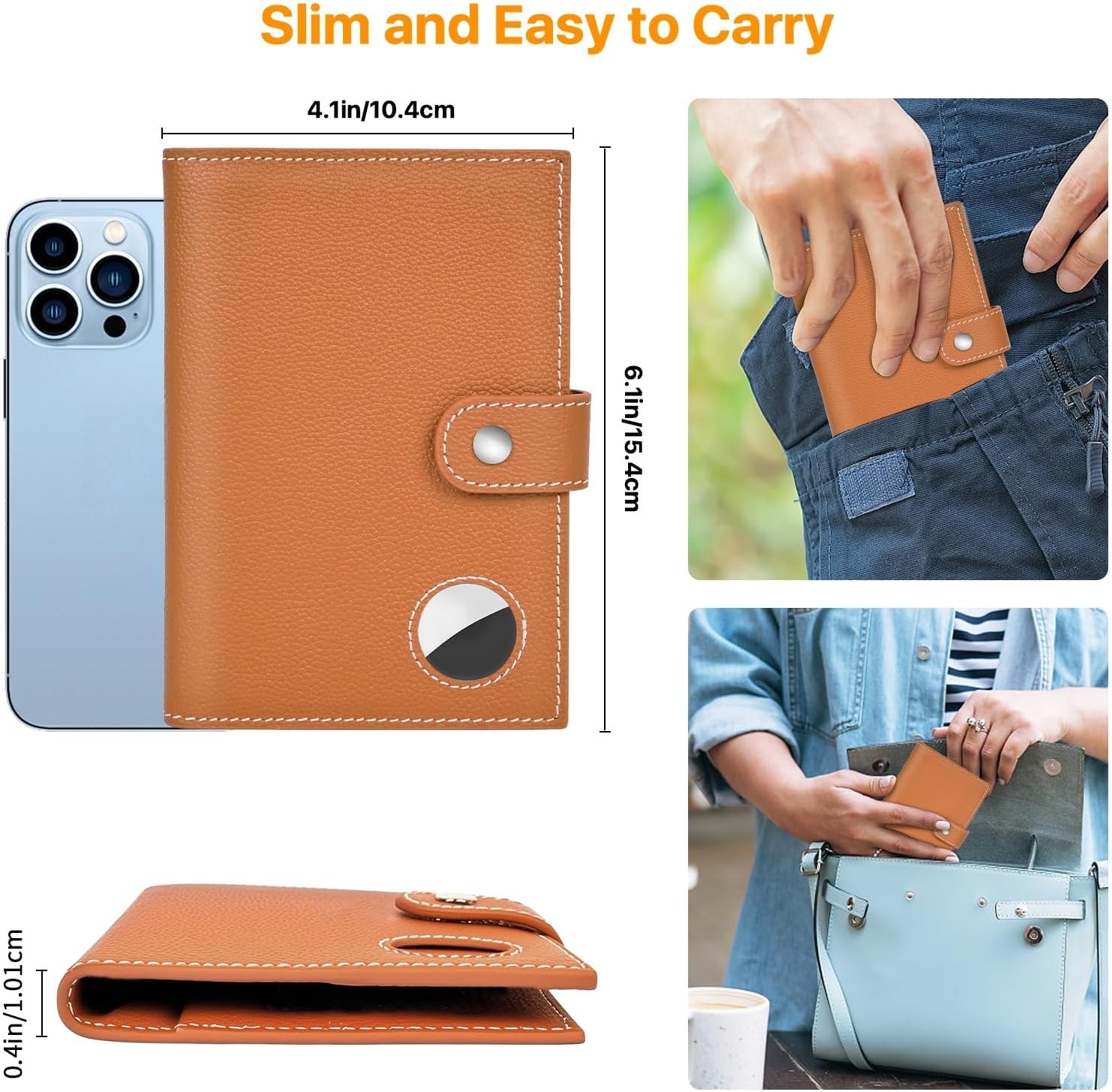 Genuine Leather Passport Holder for Travel, RFID Blocking Passport Wallet with Tracker Holder, Slim Passport Cover Travel Wallet for Women Men, Airport Essentials (Brown) - Image 3