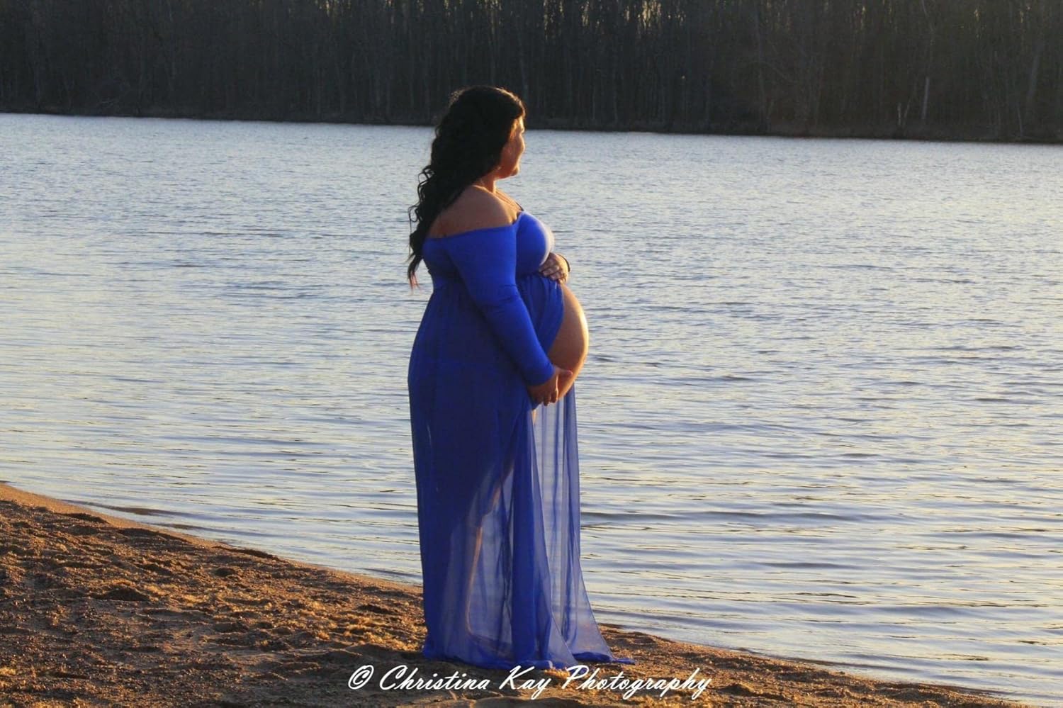 JustVH Maternity Off Shoulder Mermaid Chiffon Gown V Neck Maxi Photo Shoot Photography Dress for Baby Shower Photo Props - Image 4