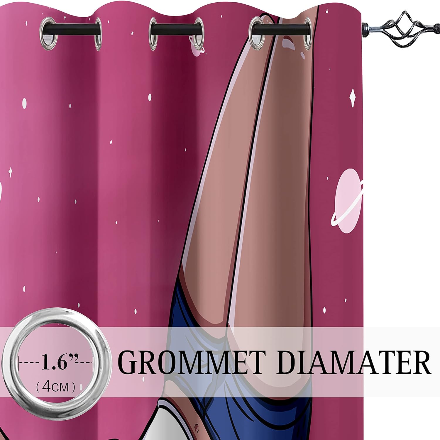 African Girl Curtains for Bedroom Pink Kids Blackout Window Drapes Cute Black Girl Printed Curtains 2 Panel Sets, 82x63 Inch