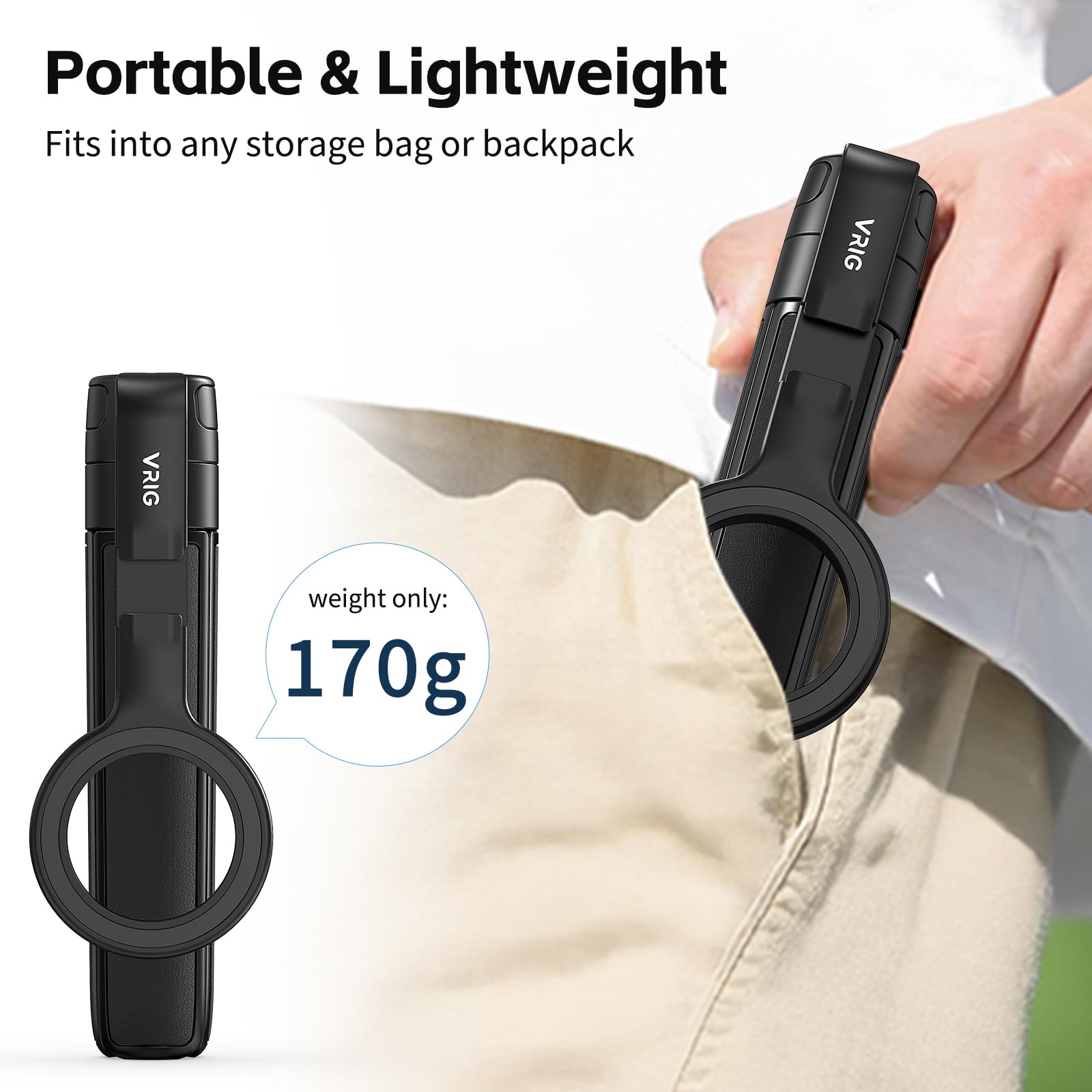 VRIG Magnetisches Selfie Stick Stativ für iPhone, TP-27 Einziehbares Handy Stativ mit Cold Shoe Kompatibel mit Mag Safe, iPhone 17, 16, 15, 14, 13, 12