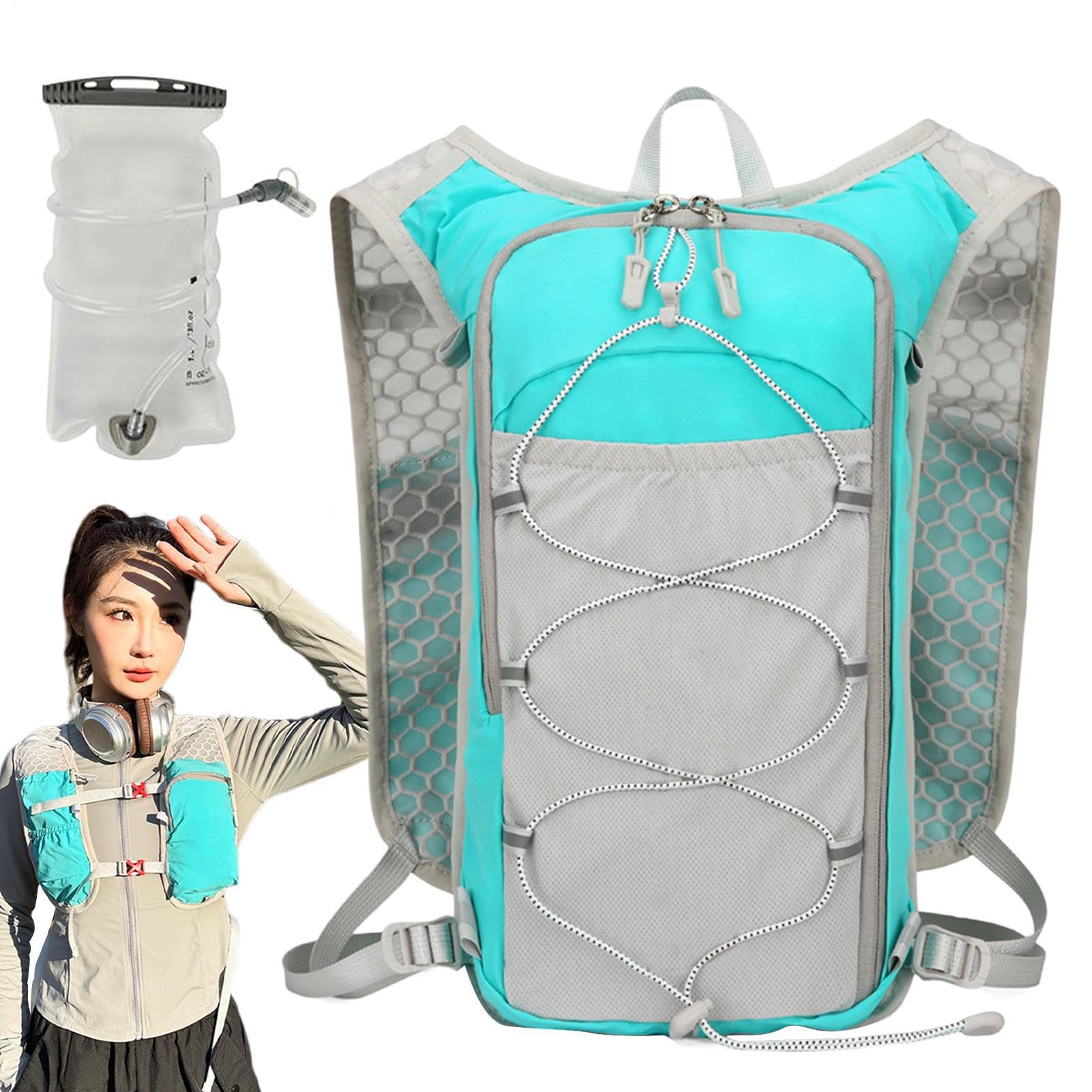 Laufrucksack | Trinkrucksack mit reflektierenden Details | Atmungsaktive Sporttasche mit Wassertank 1,5 l verstellbar für Wandern Camping