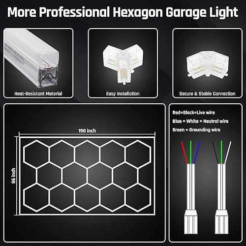 Miniatura 6 de Luz de garaje hexagonal - Luces LED hexagonales, alto brillo 566W 70750LM 6500K luces de panal súper brillantes para garaje, sótano, almacén, tienda
