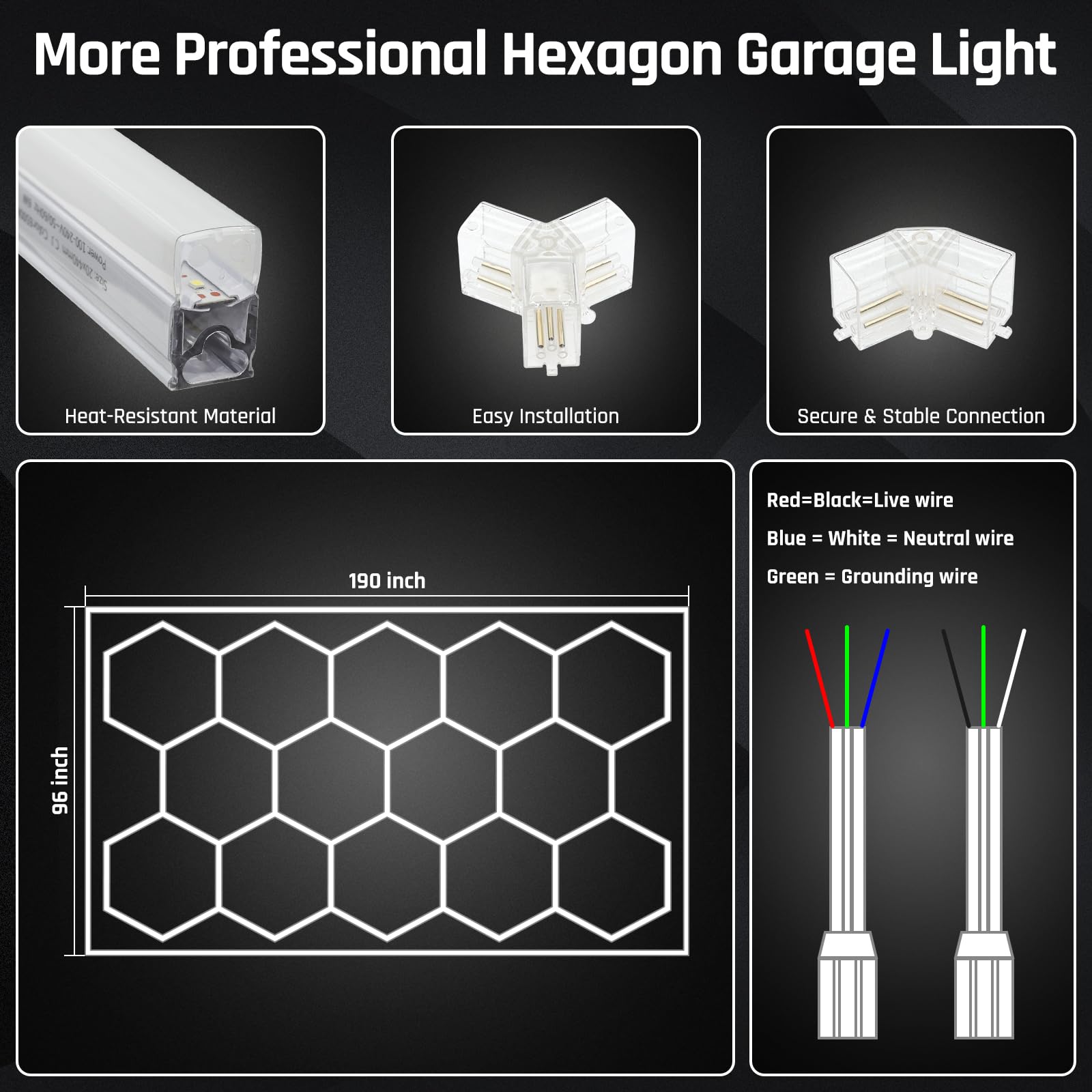 Sechseck-Garagenlampe - Sechseck-LED-Lampe, hohe Helligkeit 720W 70750 Lumen 6500K superhelle Wabenlampe, geeignet für Garagen, Keller, Autopflegewerkstätten, Auto-Tuning-Läden (5-Pack,weiß)