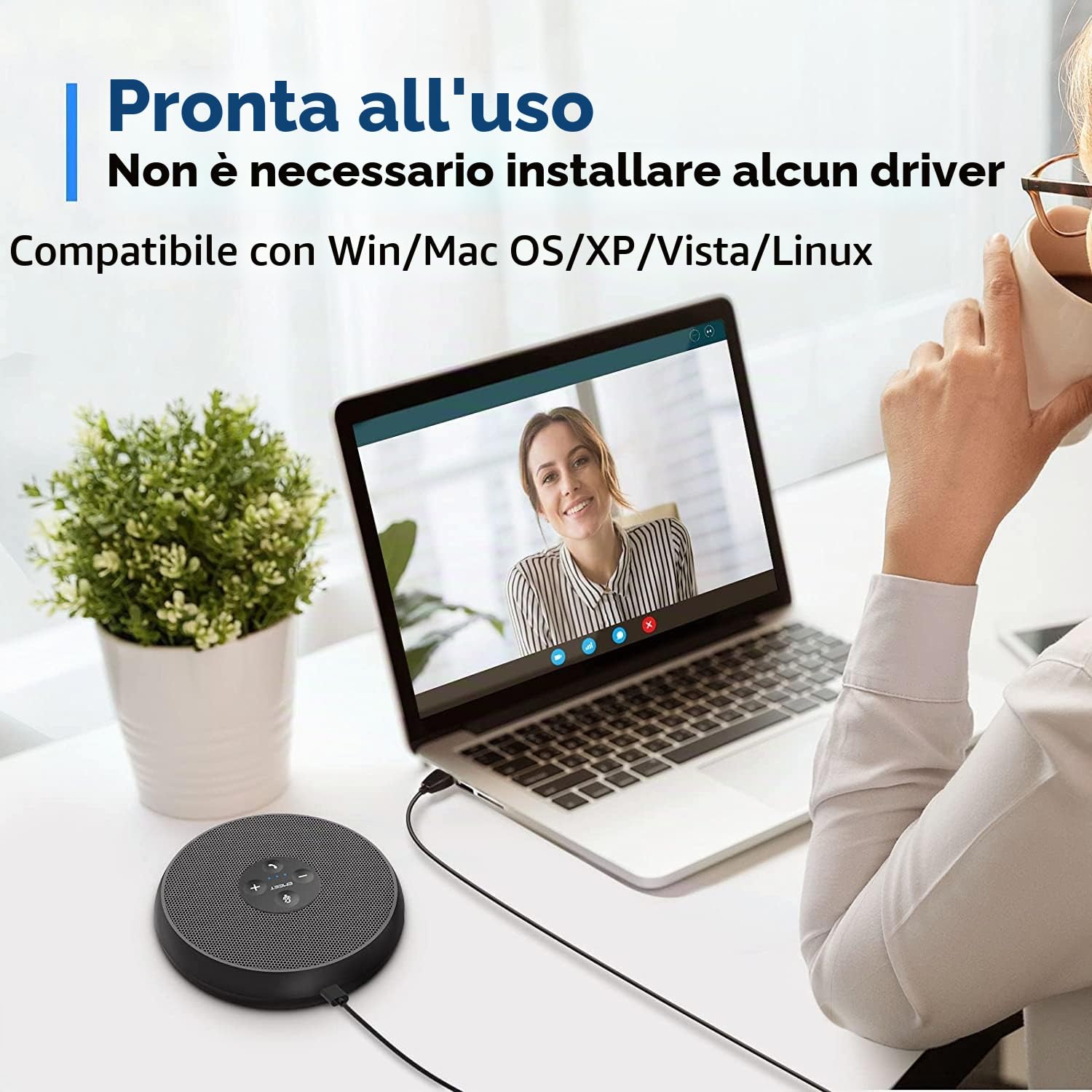 eMeet Altoparlante per conferenze USB - Altoparlante per PC M1A con cancellazione del rumore per 1-4 persone, altoparlante con doppio microfono a 360°, Plug and Play per Win/OS/Linux e Skype, ecc.