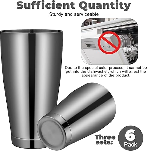 Miniatura 3 de Sabary Juego de 6 cocteleras profesionales Boston de acero inoxidable, mezclador de bebidas Martini, herramienta básica, batido ponderado, juego de