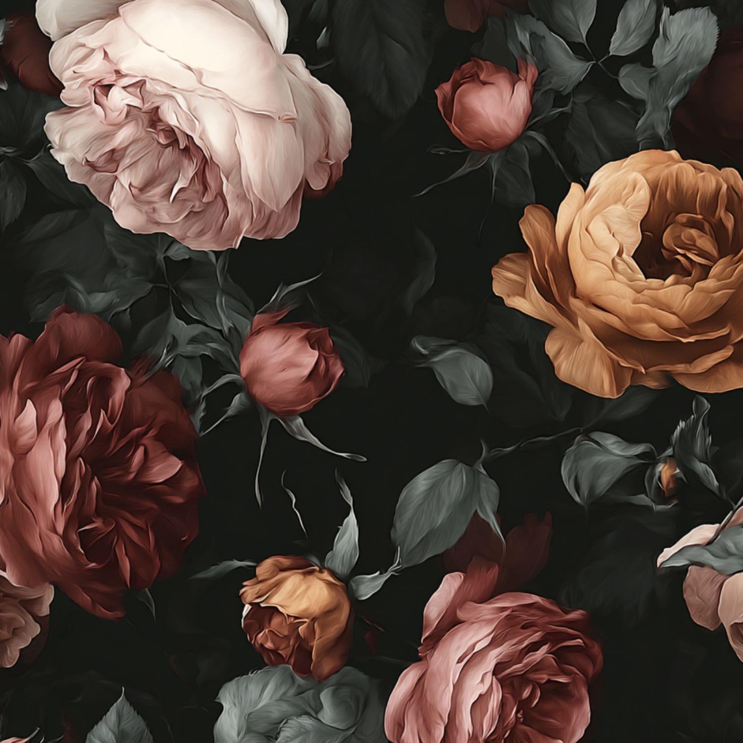 Rivestimento per mensole e armadietti, elegante motivo floreale con rose morbide, colore rosa, rosso, giallo, scuro, autoadesivo, 45 cm x 3 m, carta da parati per mobili da cucina