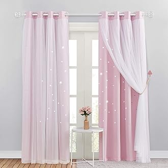 NICETOWN Blackout Curtains for Bedroom - Stars Cut Out Curtains for Kids Nursery Girls Living Room Thermal Curtains Drapery with Eyelet for Windows, 2 Panels, W52 x L84 Inch (132x213 cm), Pink