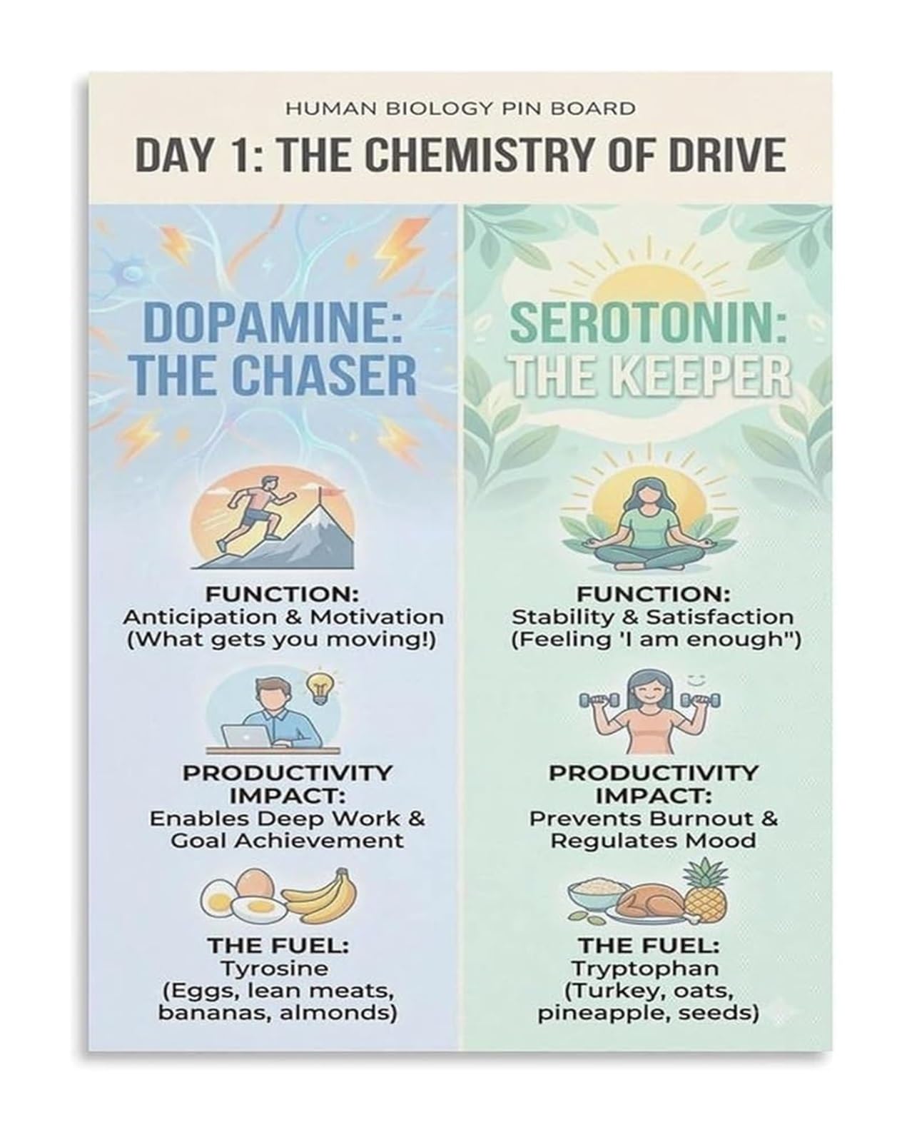 FOPURE Dopamine Serotonin Poster Canvas Print Brain Neurotransmitters Educational Wall-Art for Science Classroom Library Decor(Framed,16x24inch(40x60cm))