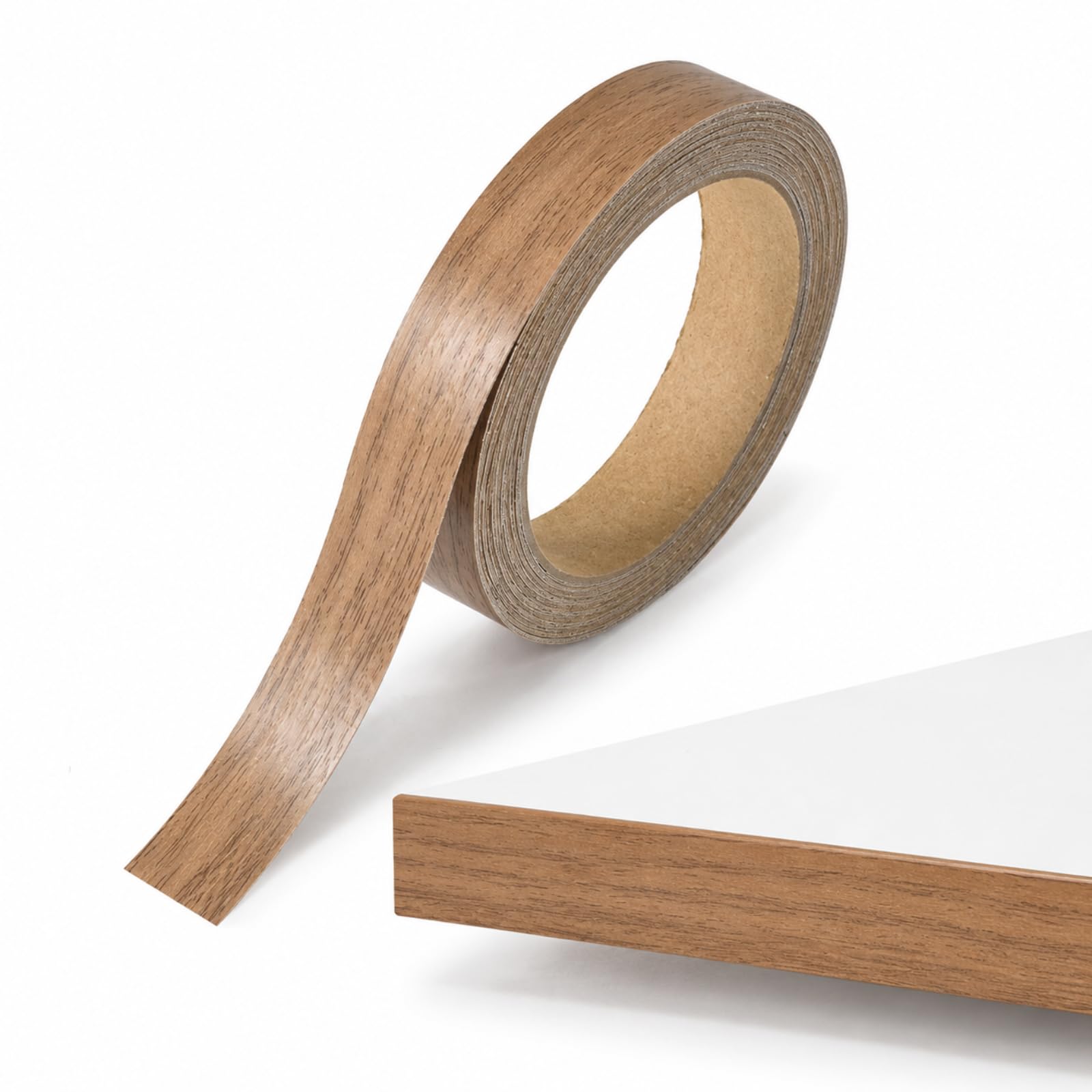 Fuceli 15MM ×10M Self‑Adhesive Edging Tape, Wood Veneer Tape, Wood‑Effect Self Adhesive Trim, Worktop Edging Strip, Wood Grain Repair Tape For Cabinet, Desk & Furniture Restoration Tea Brown