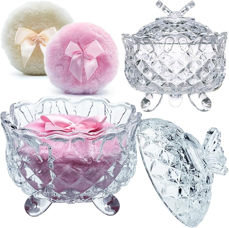 Pote de vidro para pó com 2 puffs macios EWEIGEER, Butterfly-clear