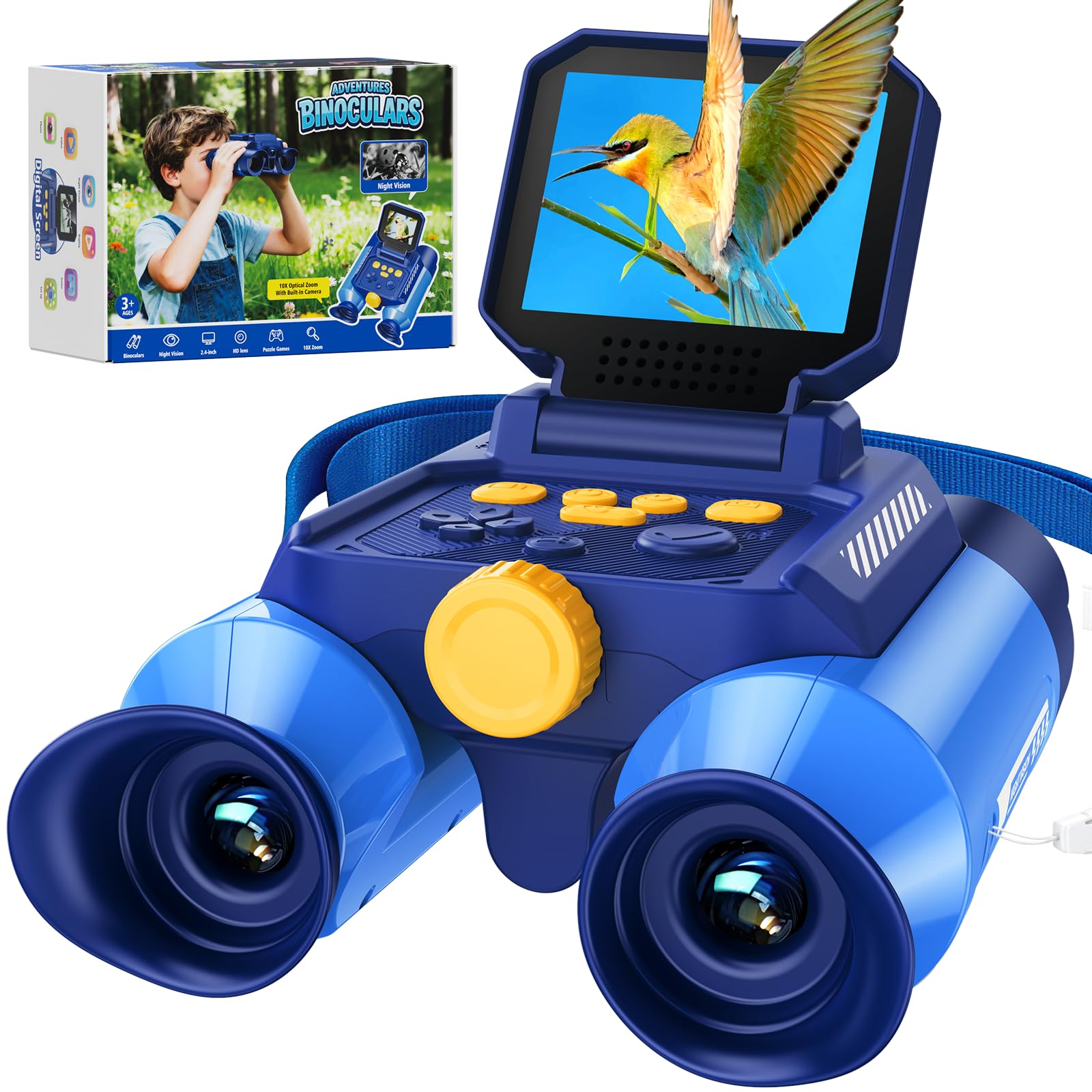Fernglas für Kinder, Ashfly Kinderfernrohr mit eingebauter Kamera Nachtsicht, 10-facher Vergrößerung, Binoculars 200 Fotos speichern innen von 7 bis 99 Jahren - Deutsche Version Blau