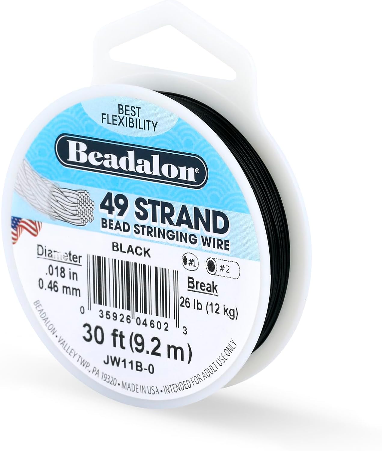 Beadalon 49 Strand Stainless Steel Beading Wire, Black - .018in/0.46mm