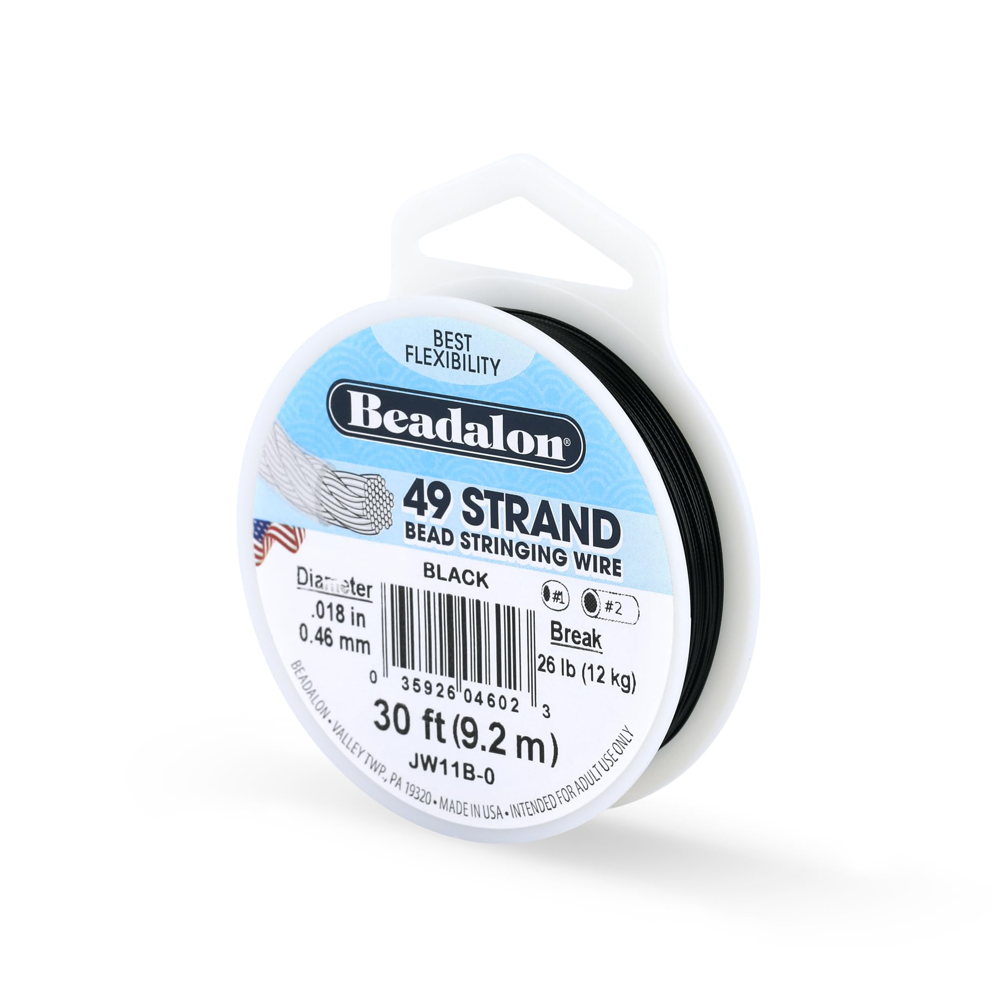 Beadalon 0.46 mm Diameter 9.2 m Reel 49 Strand Wire, Black