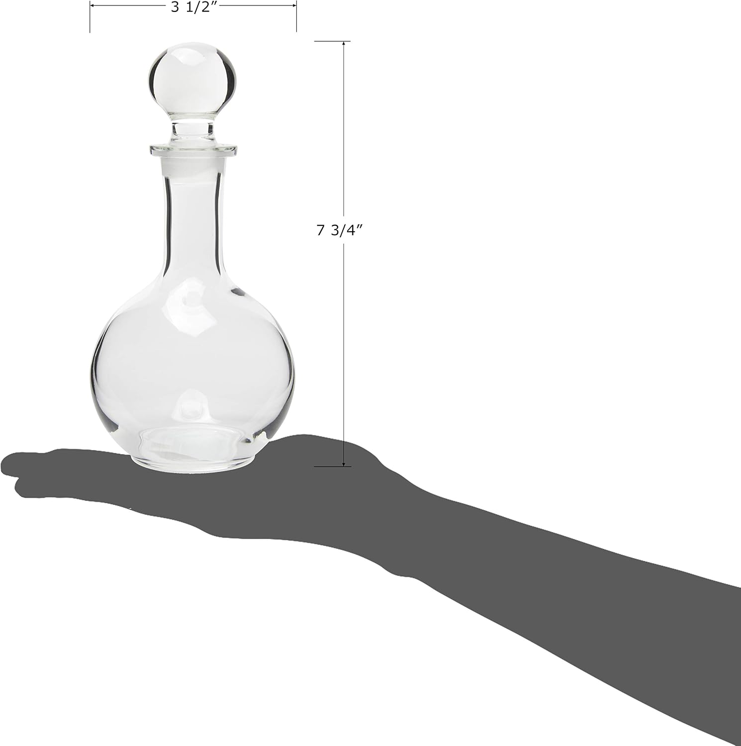 Red Co. 7.75” H Clear Glass 8 Fl Oz Hand Crafted Liquor Decanter with Stopper, Small