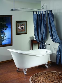 Cheviot 2144-WC-AB Products Slipper Cast Iron Bathtub with Continuous Rolled Rim Custom, 30" x 54" x 30", Antique Bronze, White