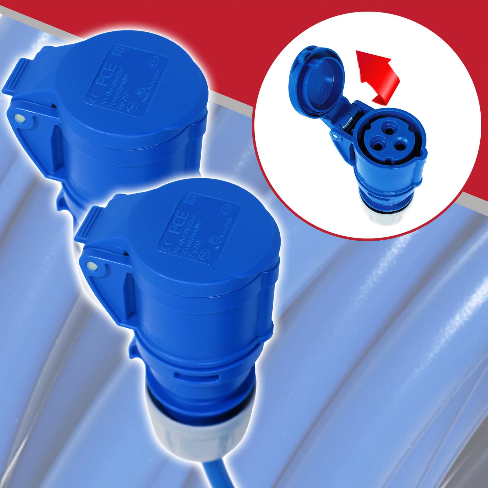 SPARES2GO Câble répartiteur 16 A 240 V pour Caravane, Camping-Car, raccordement bidirectionnel, pièce en Y, 2 Prises 16 A (Bleu)