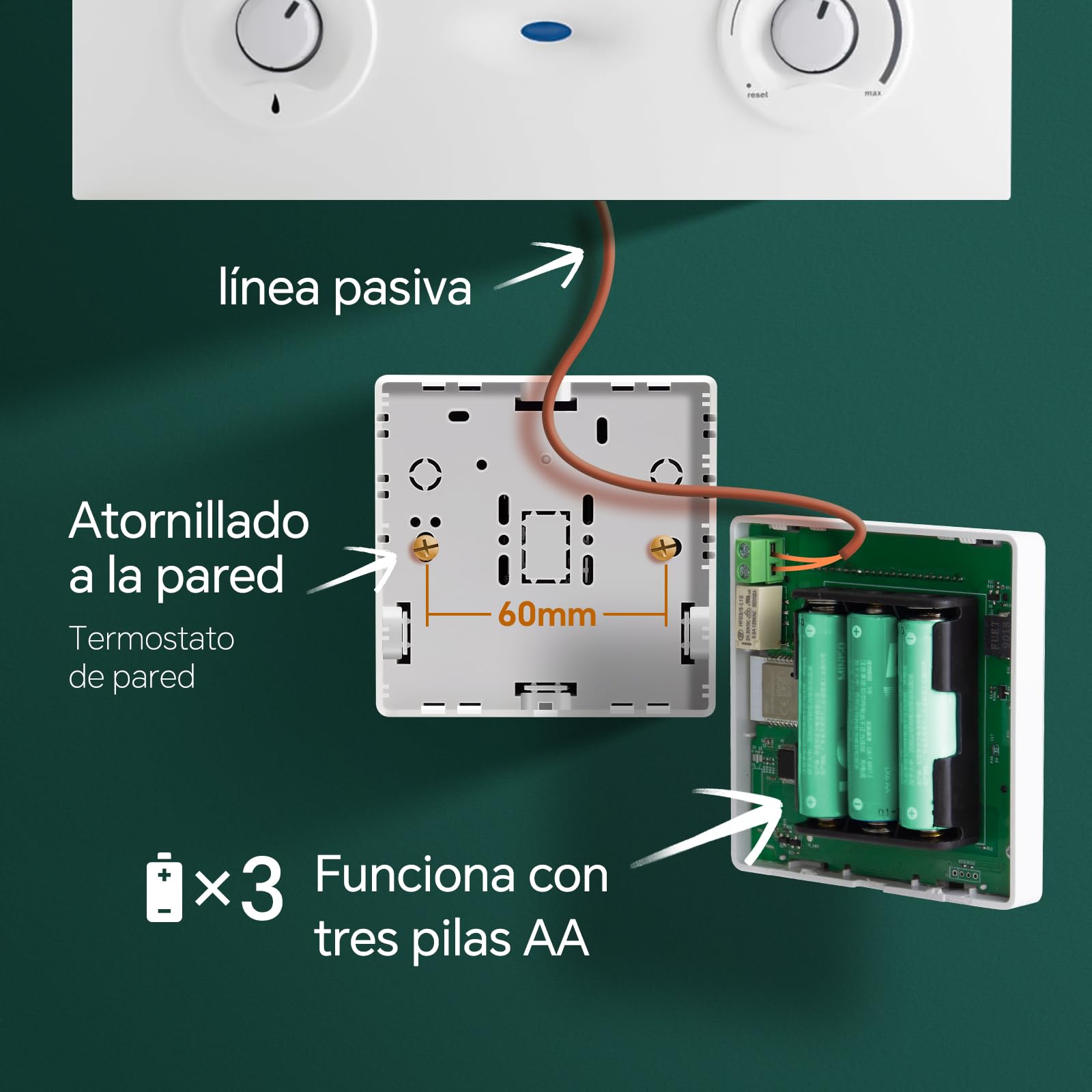 Termostato WiFi a batería calefaccion la Caldera.Termostatos de línea pasivos con Aplicaciones Tuya o Smart. 2 Hilo termostato de Digital programable controlable por Voz.Termostato Pila 3A R9V