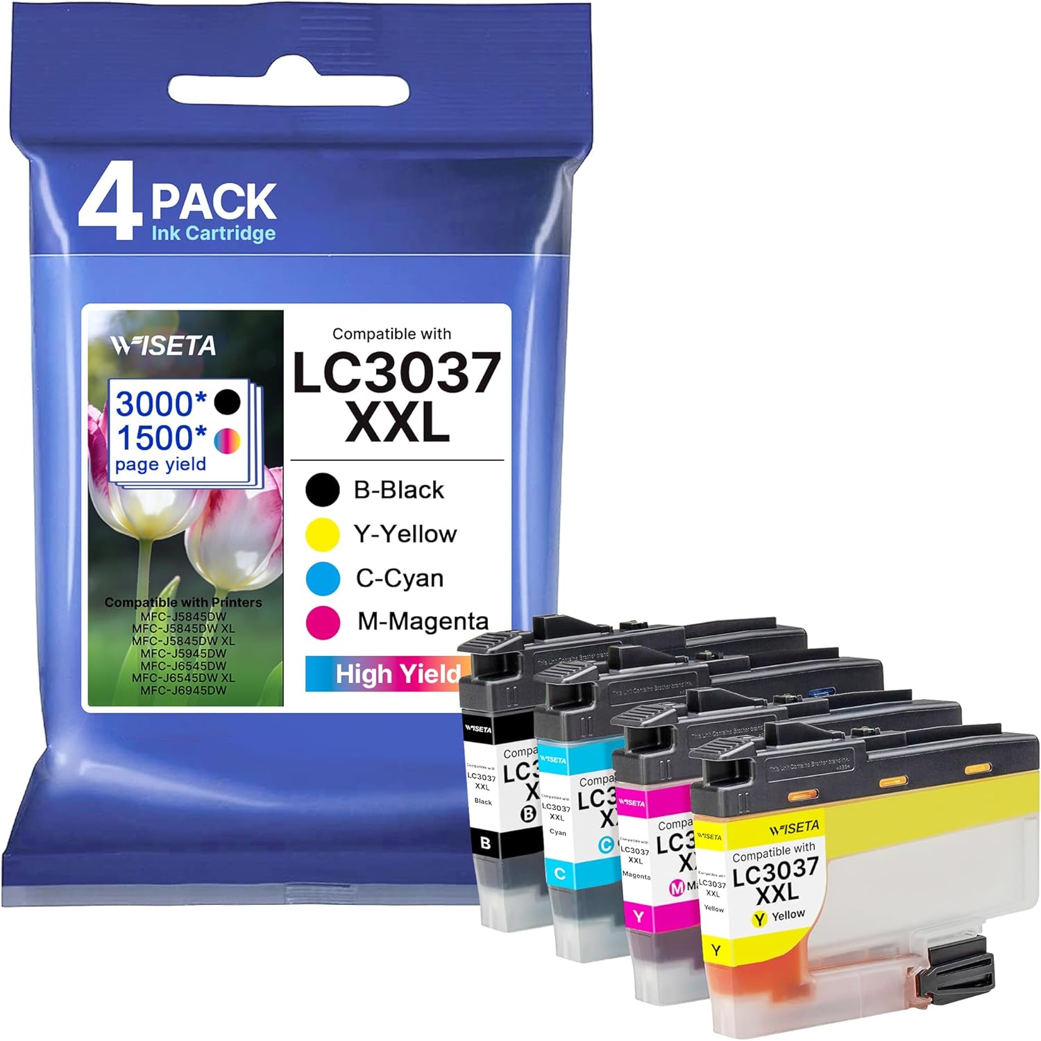 LC3037XXL BK/C/M/Y Ink Cartridges High Yield LC3037 Replacement for Brother LC 3037XXL LC-3037XXL to use with MFC-J5845DW MFC-J5945DW MFC-J6945DW Printer(4 Pack)