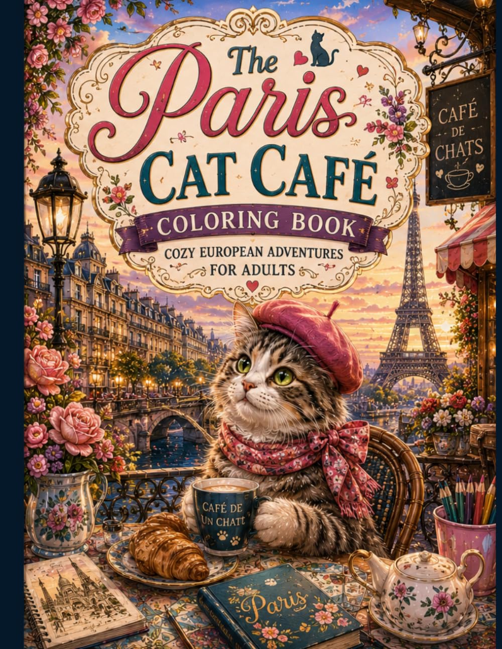The Paris Cat Café Coloring Book: Cozy European Adventures for Adults
