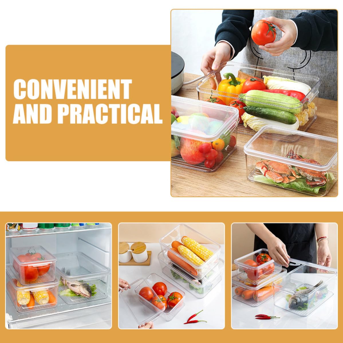 Operitacx Set da 3 Contenitori per Frigorifero in Pet Trasparente, Resistente All'usura, Comodi da Prendere e Conservare, per Frutta e Verdura in Freezer o Cassetto Riutilizzabile