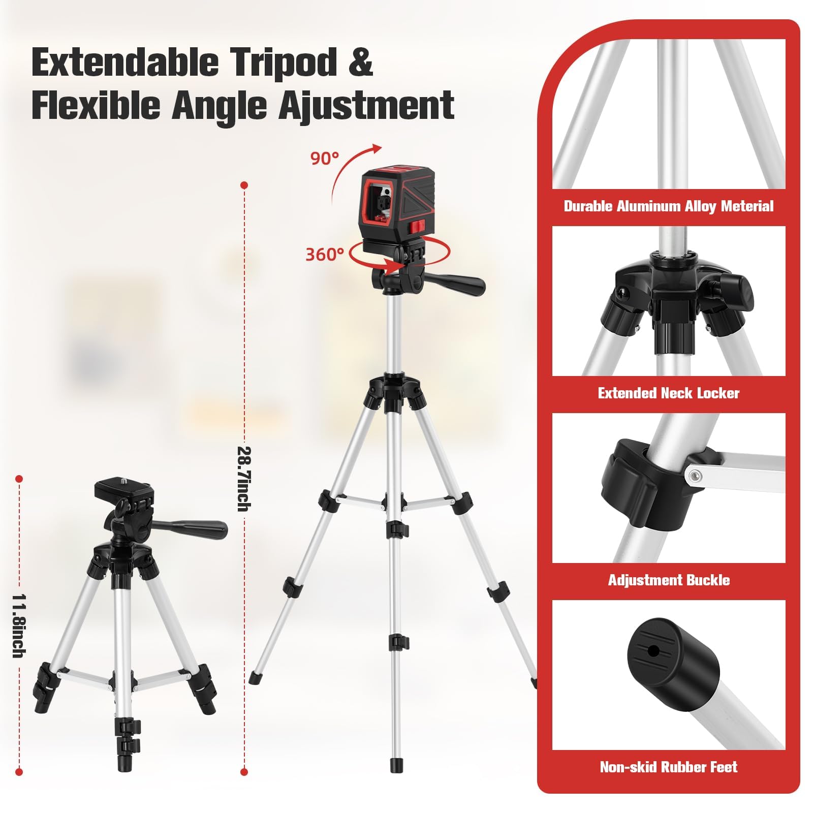 Condition photo showing New/Like New for laser level with tripod, 100 feet green cross line self rotary leveling laser level, vertical and horizontal line, rotatable 360 degree, manual self leveling and pulse mode,ip54 waterproof & battery