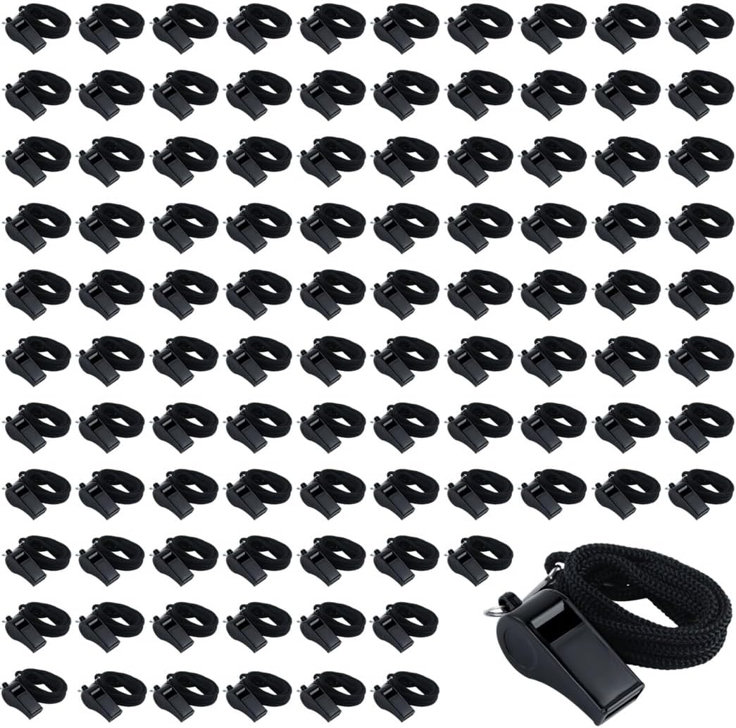 Whistles, 100 Pcs Sports Plastic Clear Durable, Teachers Lightweight, Loud Referee Coaches and Black Sound, for Emergency Clear, for Coaches Sound, Durable Black Training Plastic Whistles