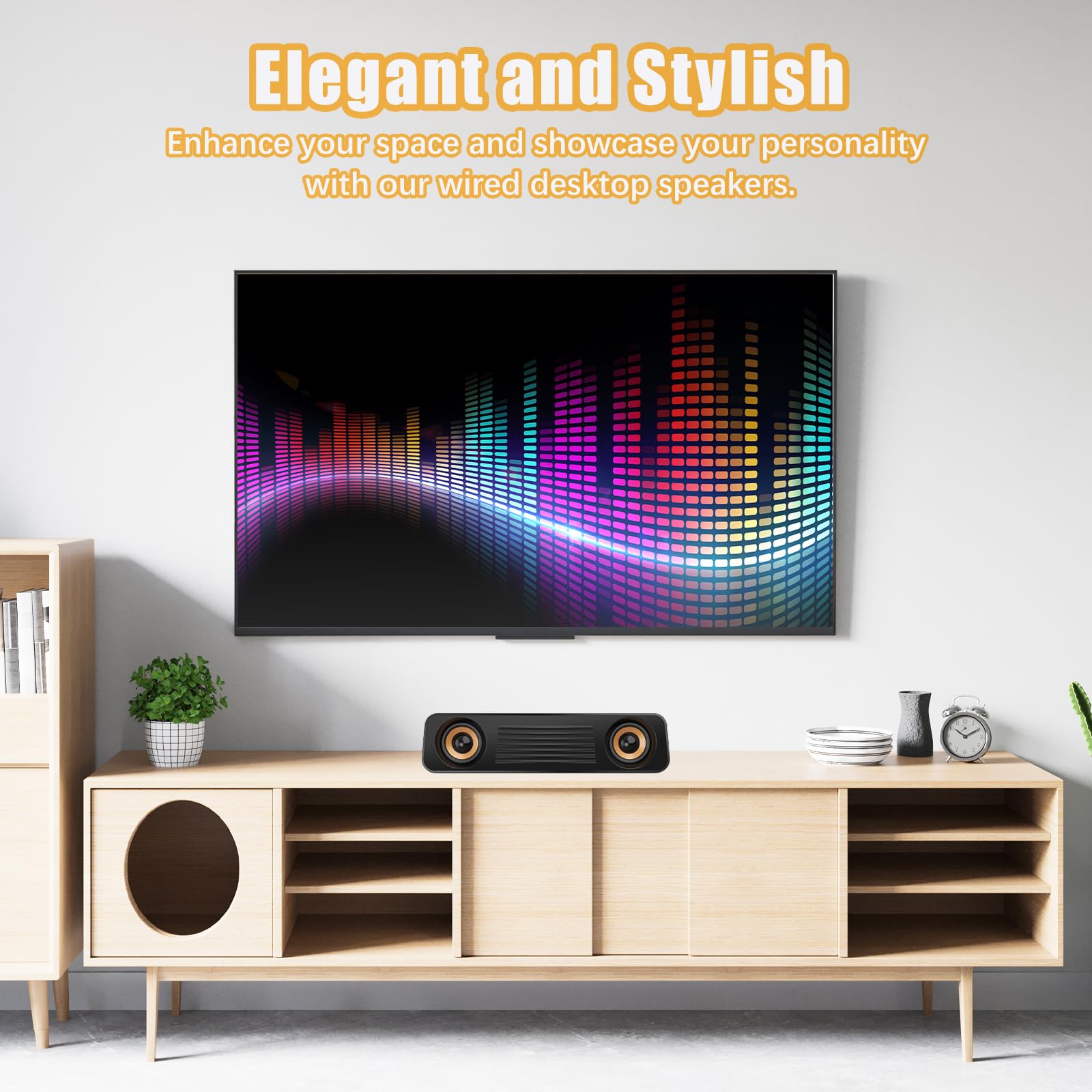 Soundbar do telewizora, zasilany przez USB, przewodowy soundbar z ulepszonym basem, kompaktowy głośnik multimedialny do komputera, laptopa i monitora biurkowego, czarny