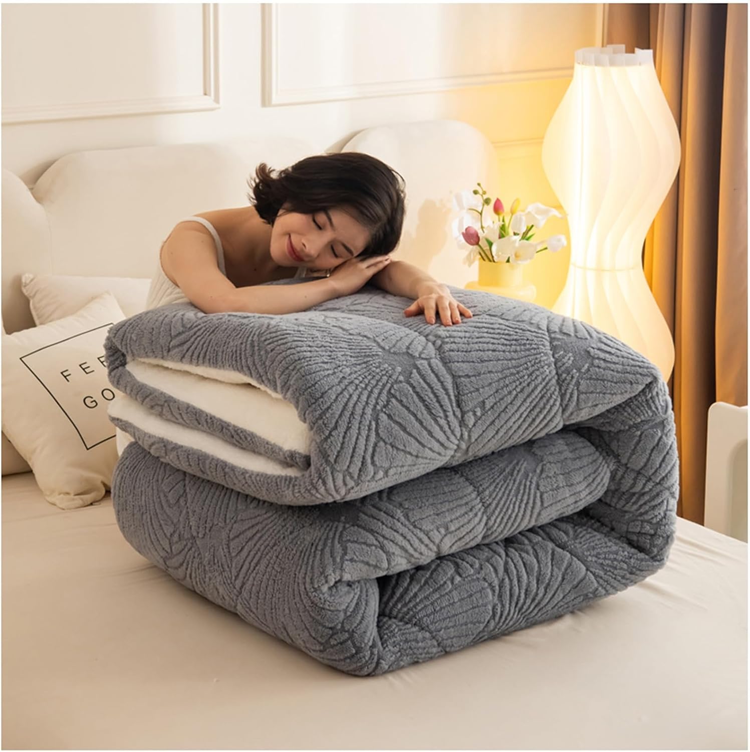 Winter Duvet Cover, Sheepskin Quilt, Winter Bed Blanket, Lamb Velvet Fabric Quilt, Extra Soft Fluffy Plush Blankets (C,200x230cm/5kg)