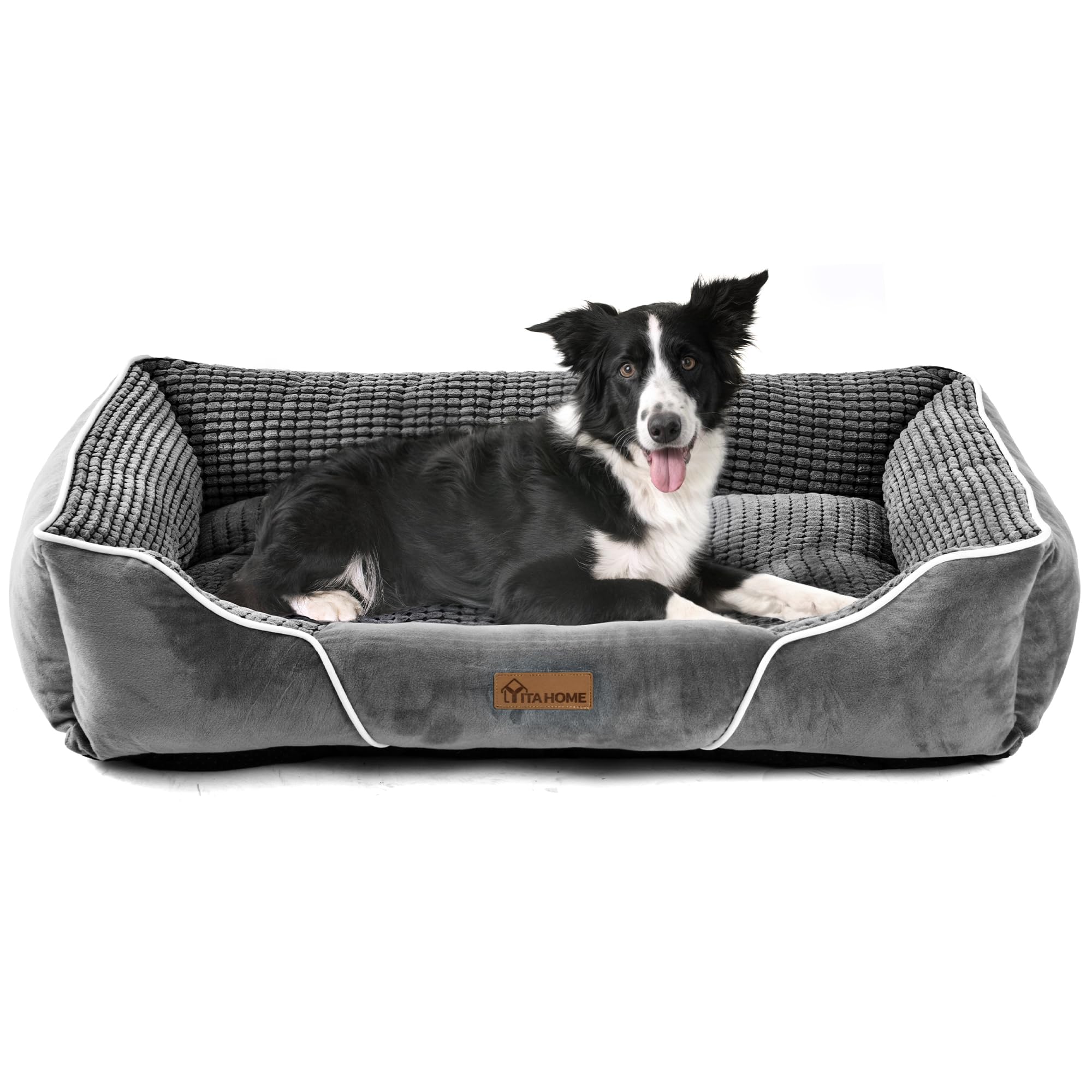 YITAHOME Cama Perro Grande,Cama para Perro Lavable, Cama de Perros Medianos Antideslizantes con Relleno de Fibras Super Suave,Gris,76x61x23cm