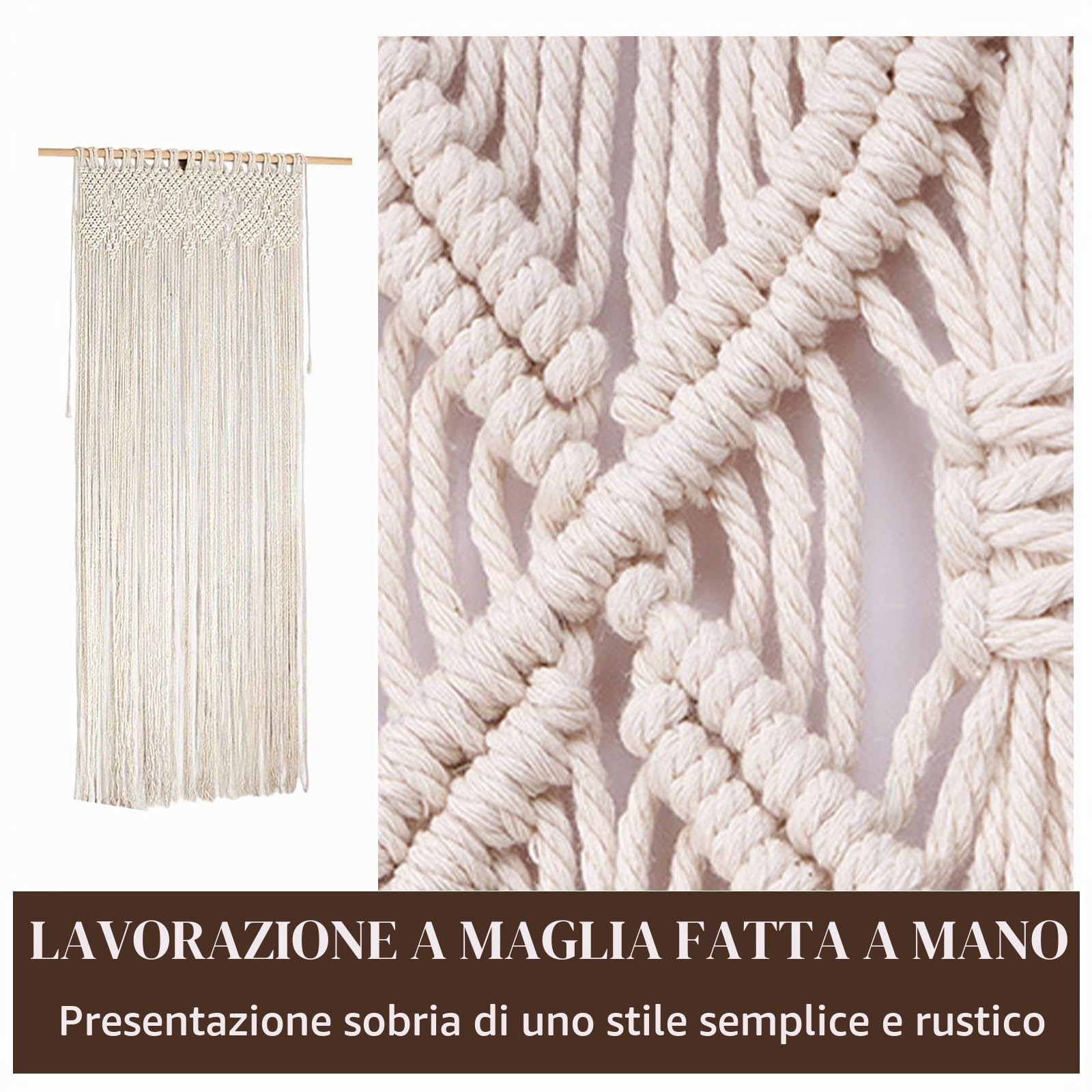 OUGPIU Tenda in Macramè Bohémien 80x200cm Tenda per Porte Boho Fatta a Mano in Cotone,Tende per Finestre Decorazioni per Matrimonio Soggiorno Parete,Divisori per Stanze