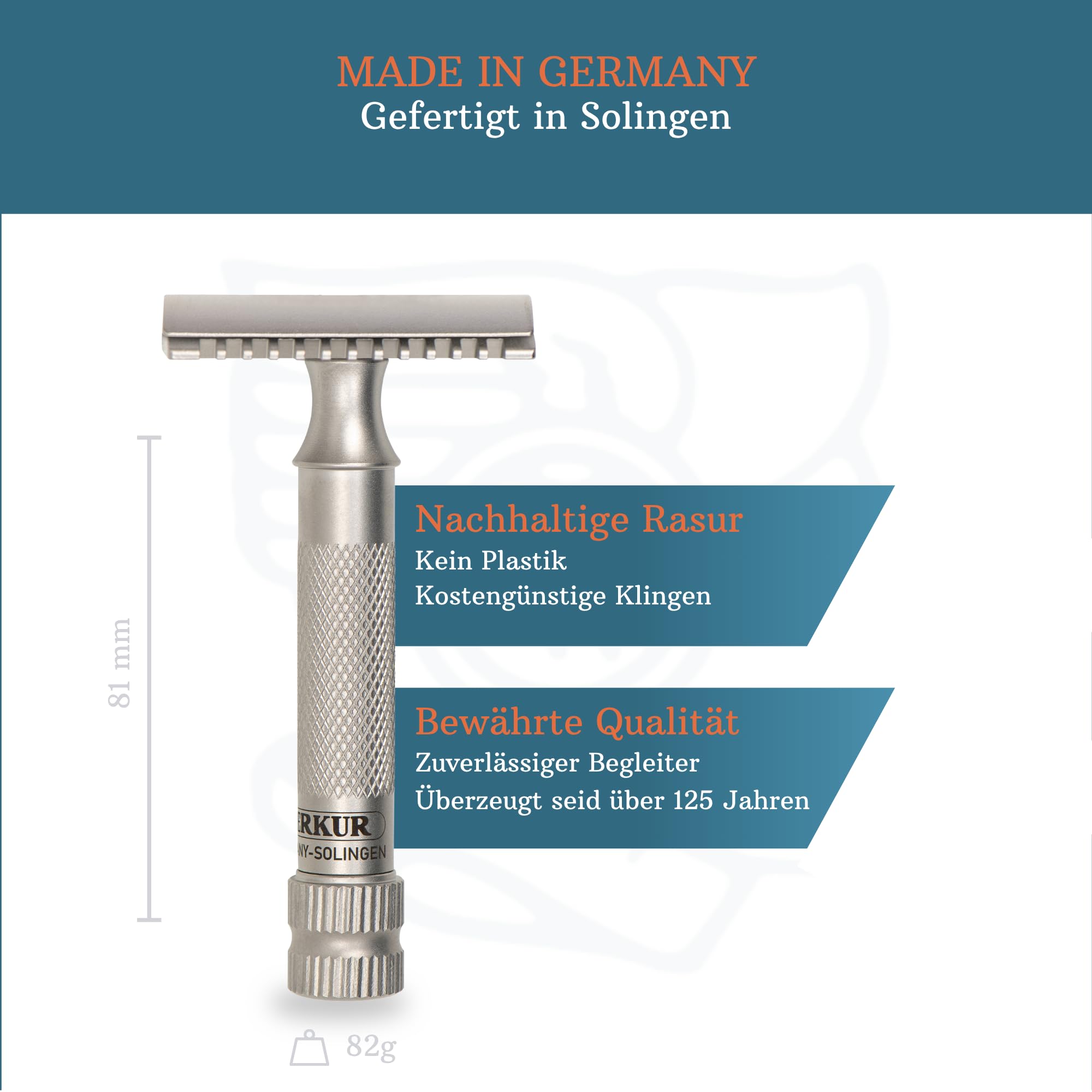 MERKUR Edelstahl Rasierhobel Set 11 INOX | Sonderedition 1896 | inkl premium Rasierhobel, Lederetui und 10x Platinum Klinge | Seidenmatt | Offener Kamm | Ideal für Nassrasur | Made in Germany