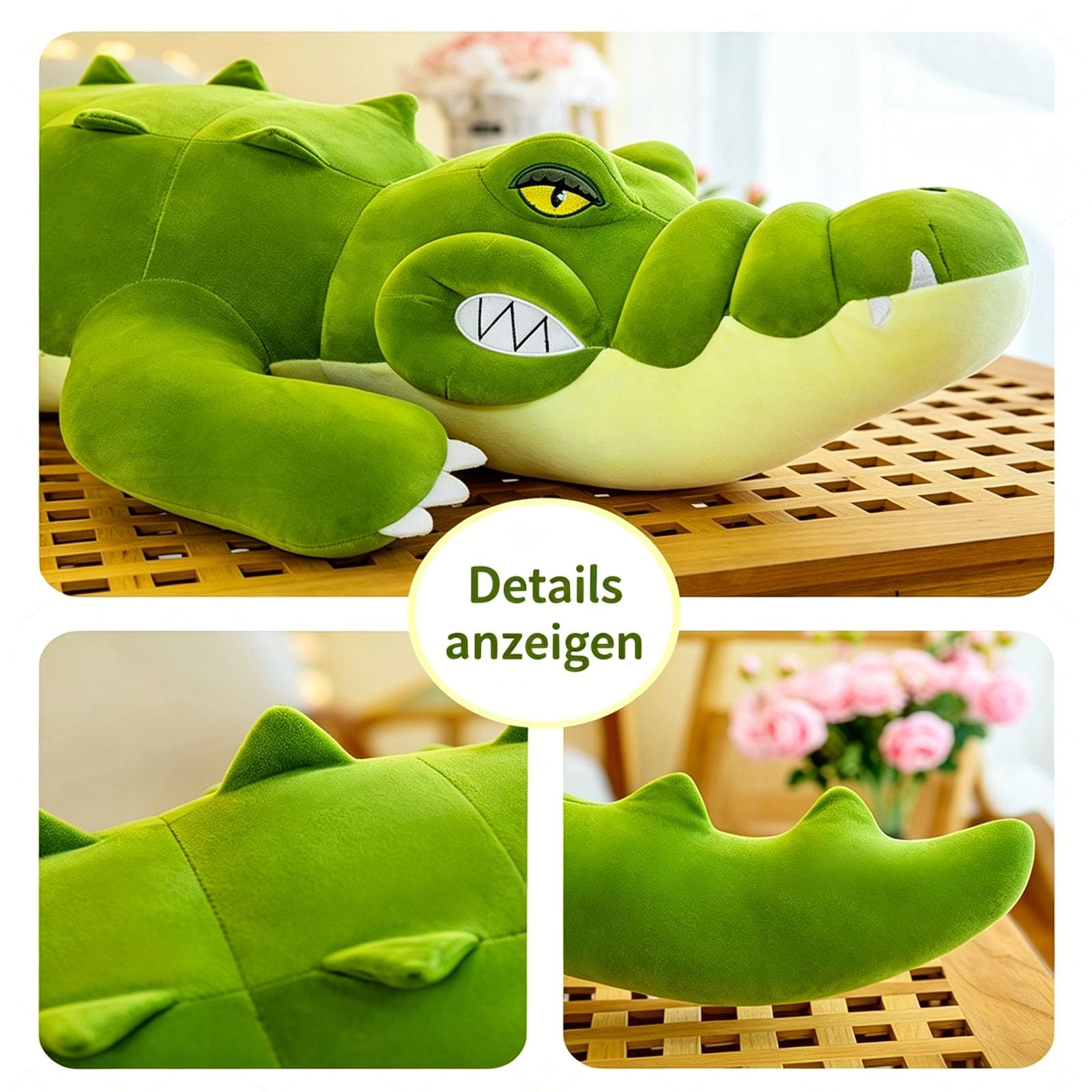 Kuscheltier Krokodil Plüschtier Alligator, Riesen Krokodilkissen Plüsch Stofftier, Kawaii Krokodil Spielzeug Kissen, Lustige Alligatoren-Plüschtiere Geschenk für Jungen und Mädchen (150cm,Grau)