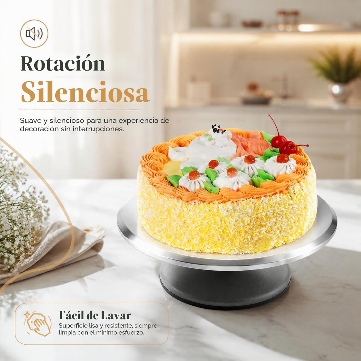 Base Giratoria de Aluminio de 30cm para Decoración de Tartas | Base Giratoria, Utensilio de Repostería, Aluminio Resistente, 30 cm, Para Decorar Tartas