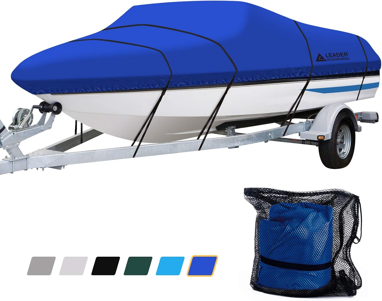 Leader Accessories Solution Dyed Waterproof Trailerable Runabout Boat Cover Fit V-Hull Tri-Hull Fishing Ski Pro-Style Bass Boats, Full Size : Sports & Outdoors