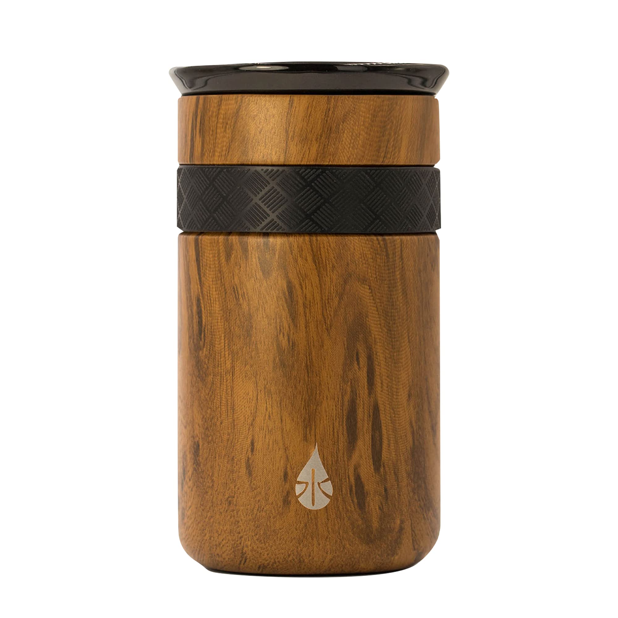 ElementalArtisan Insulated Tumbler - Triple Wall Coffee Travel Tumbler, Reusable Stainless Steel Coffee Tumbler with Ceramic Lid - & Cold (18 Hrs)- Teak Wood -350ml