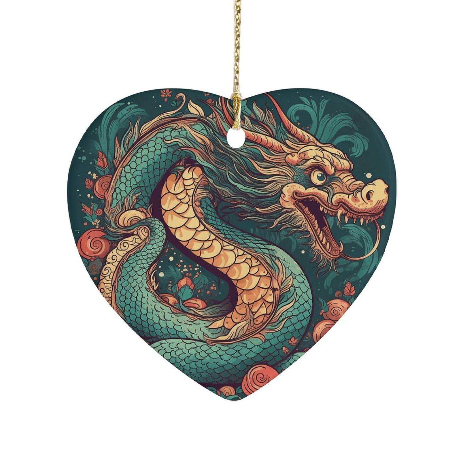 Fekiloot Style Oriental Dragon Pattern Ceramic Ornament Home Decor Keepsake